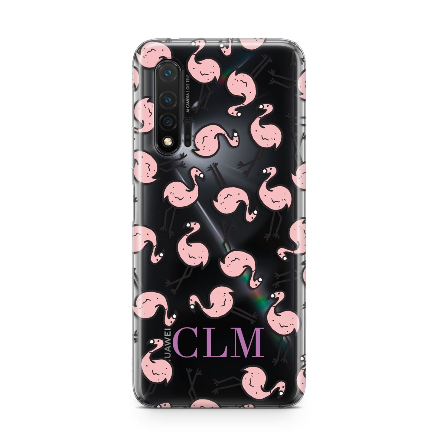 Personalised Flamingo Initials Clear Huawei Nova 6 Phone Case