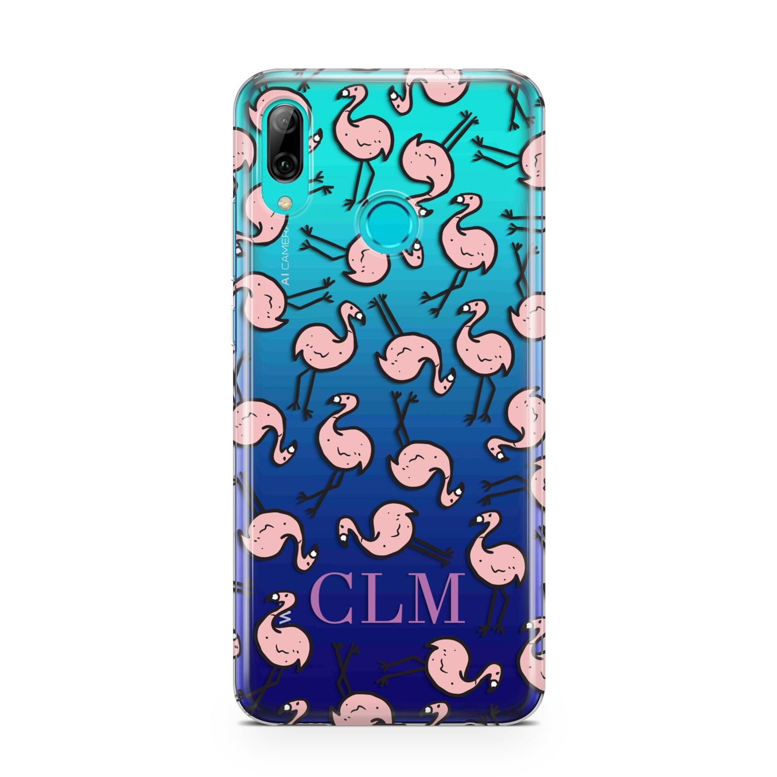 Personalised Flamingo Initials Clear Huawei P Smart 2019 Case