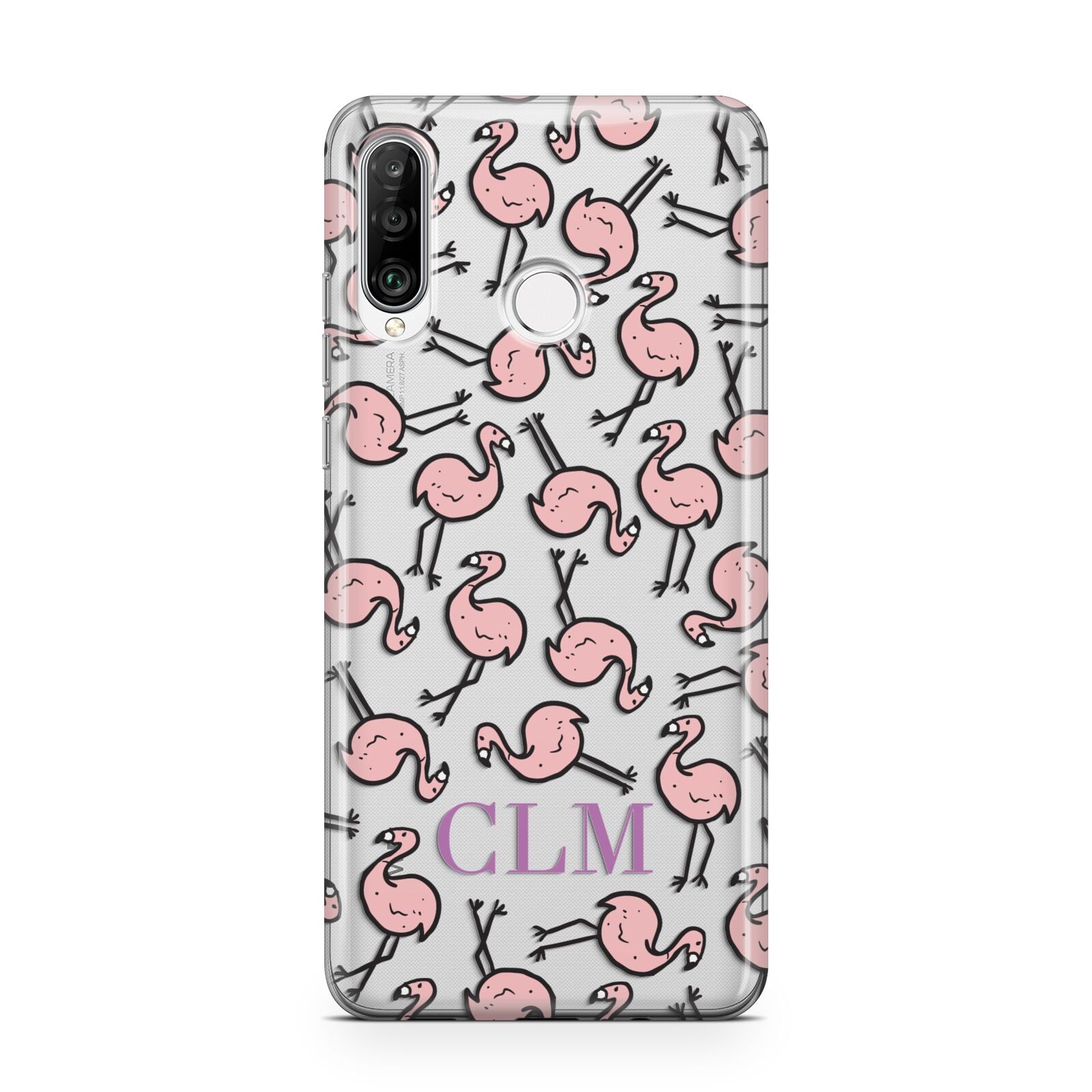 Personalised Flamingo Initials Clear Huawei P30 Lite Phone Case