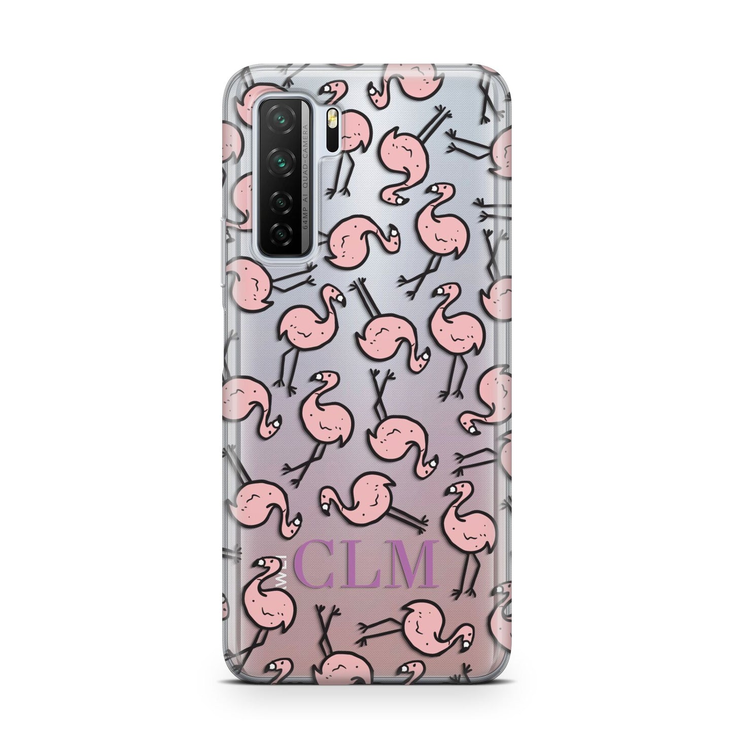 Personalised Flamingo Initials Clear Huawei P40 Lite 5G Phone Case