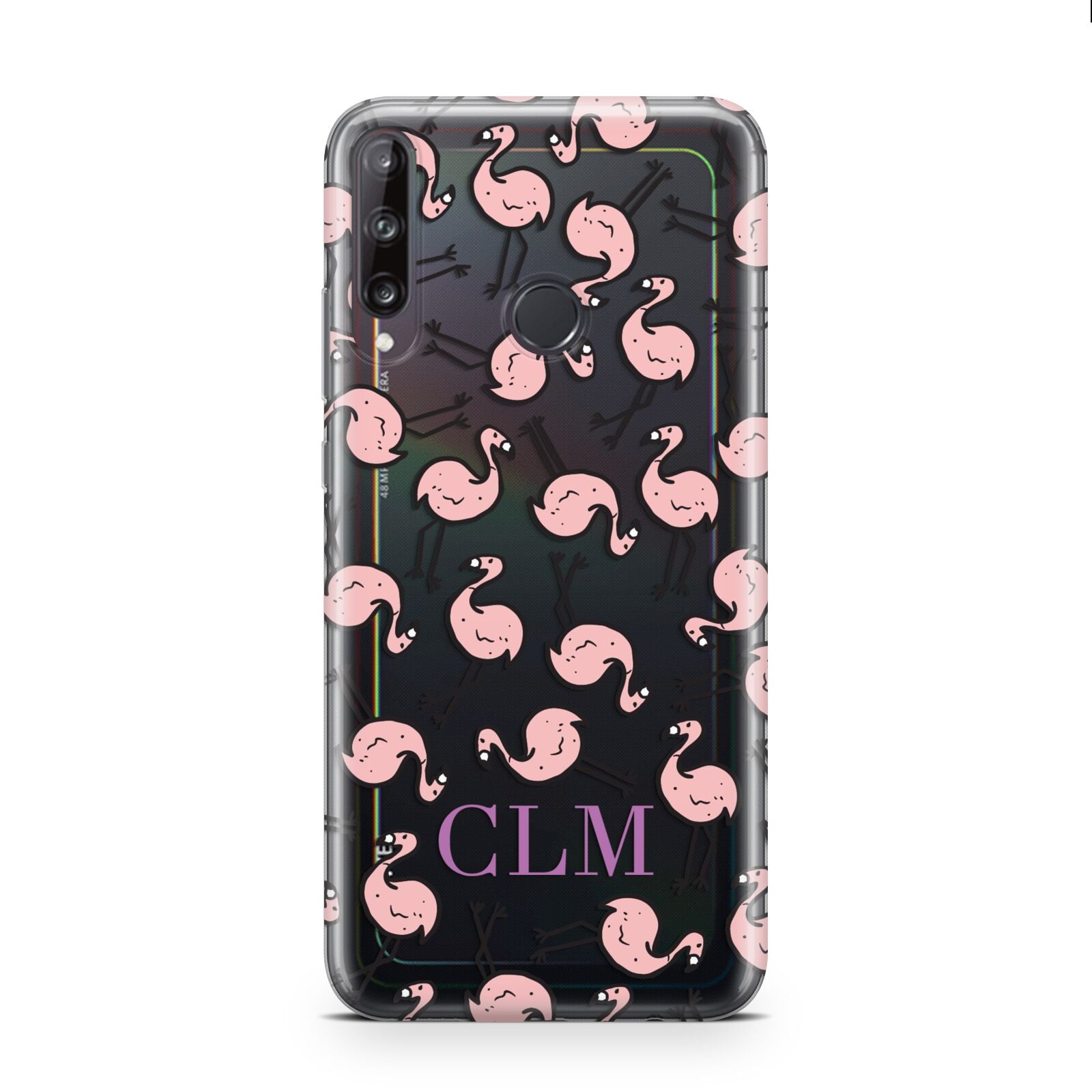 Personalised Flamingo Initials Clear Huawei P40 Lite E Phone Case