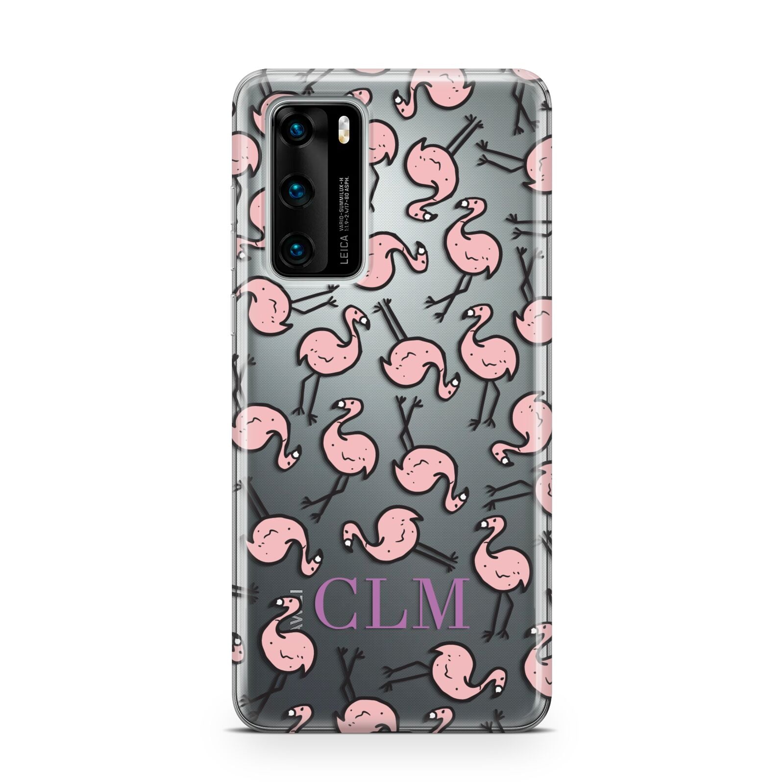 Personalised Flamingo Initials Clear Huawei P40 Phone Case