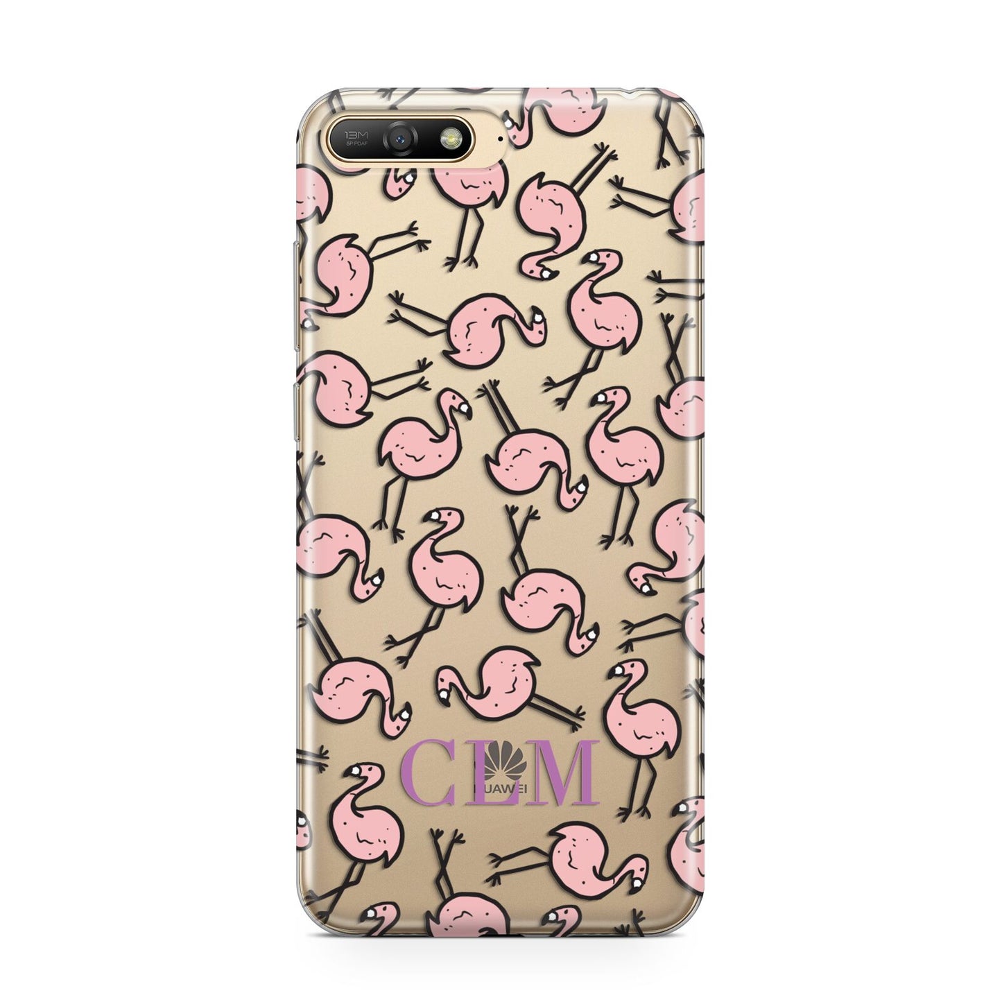 Personalised Flamingo Initials Clear Huawei Y6 2018