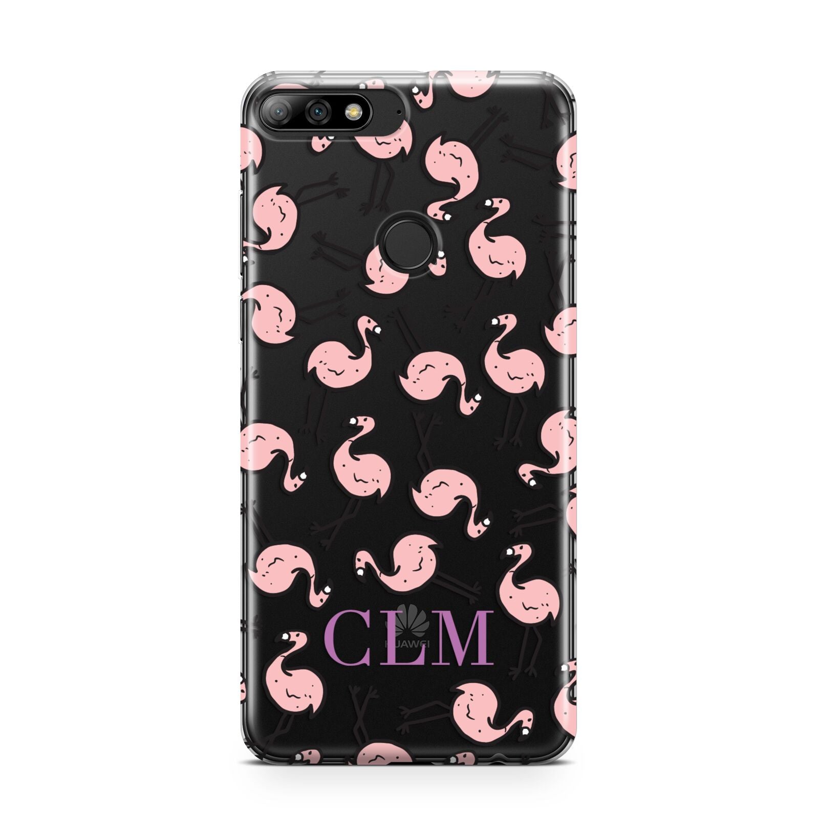 Personalised Flamingo Initials Clear Huawei Y7 2018