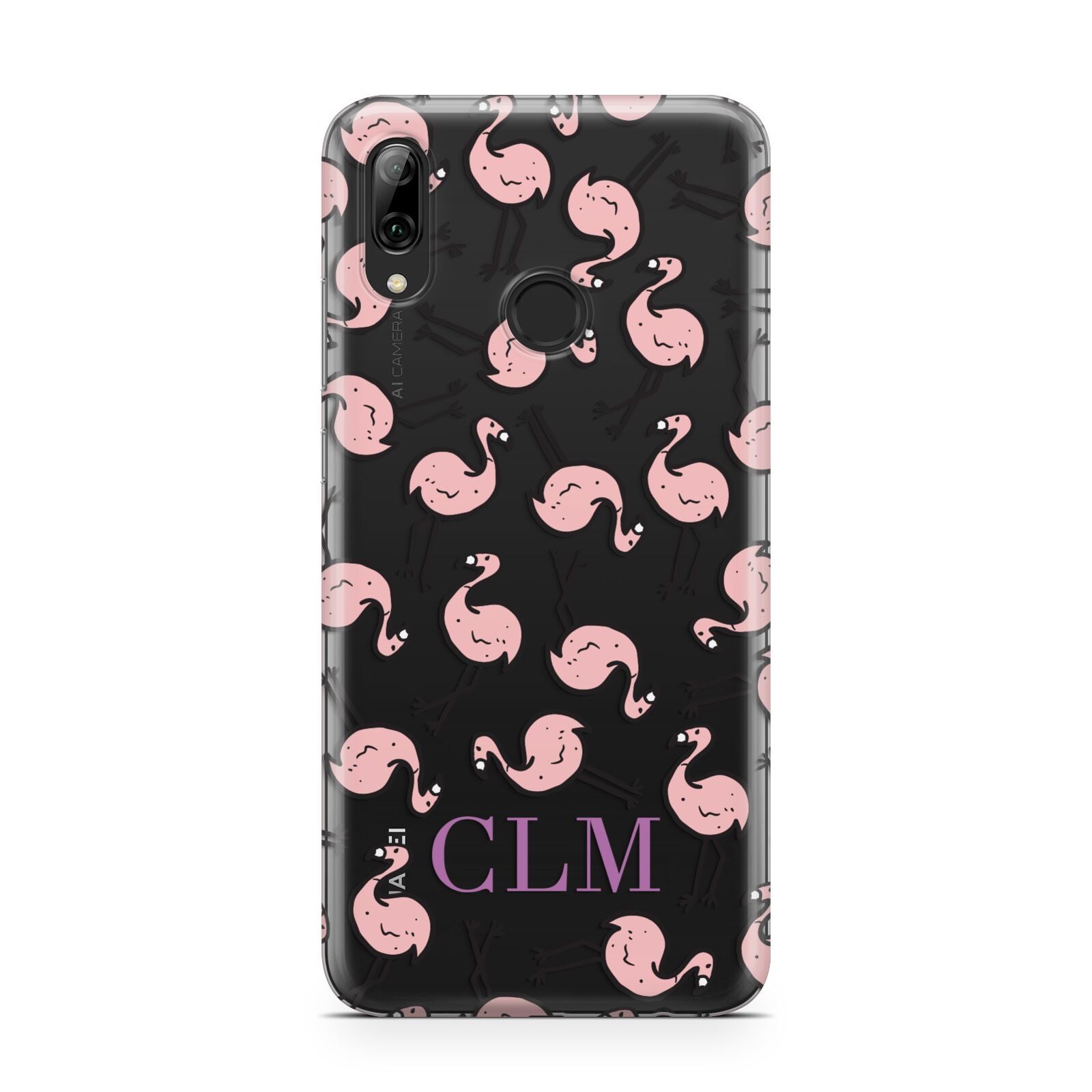 Personalised Flamingo Initials Clear Huawei Y7 2019