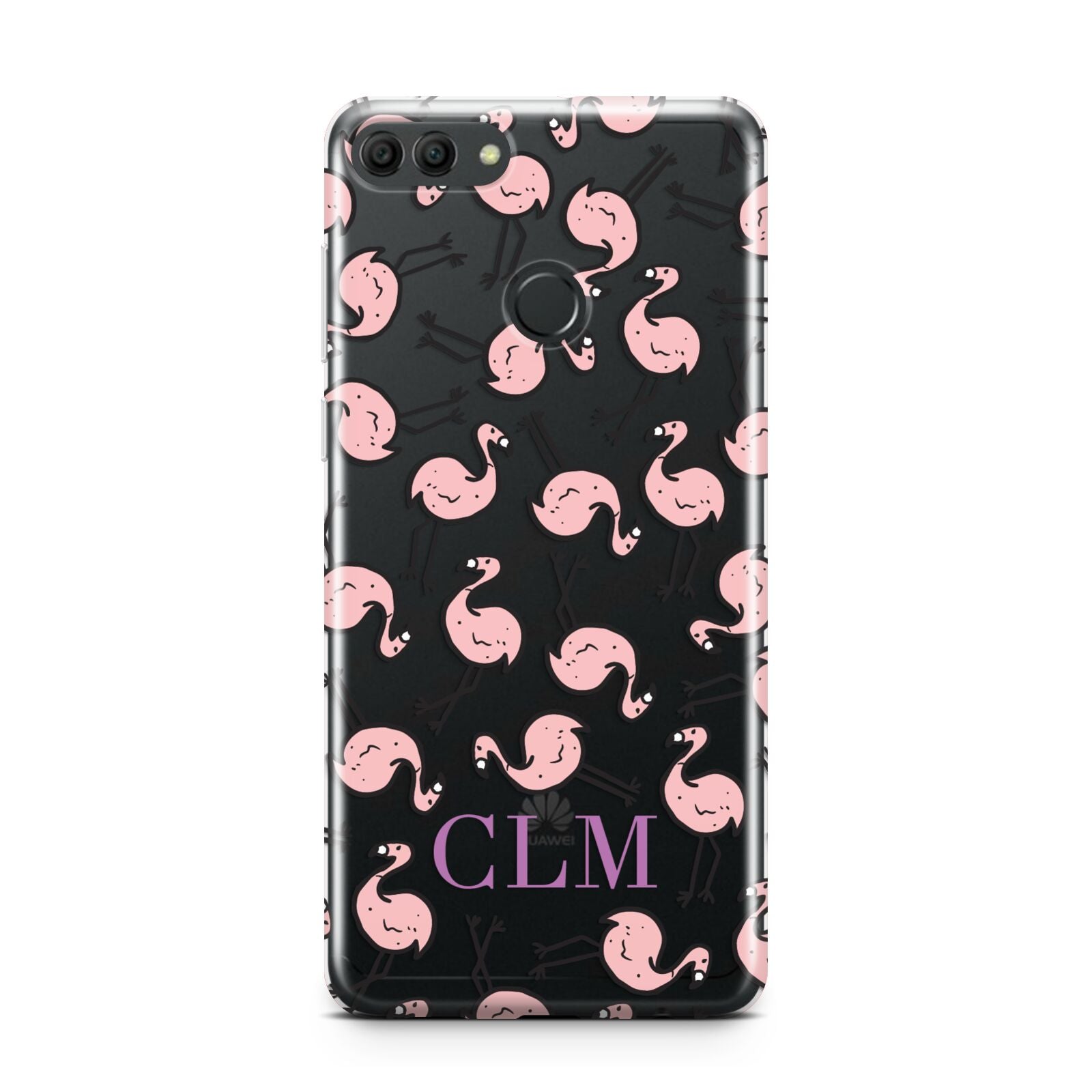 Personalised Flamingo Initials Clear Huawei Y9 2018