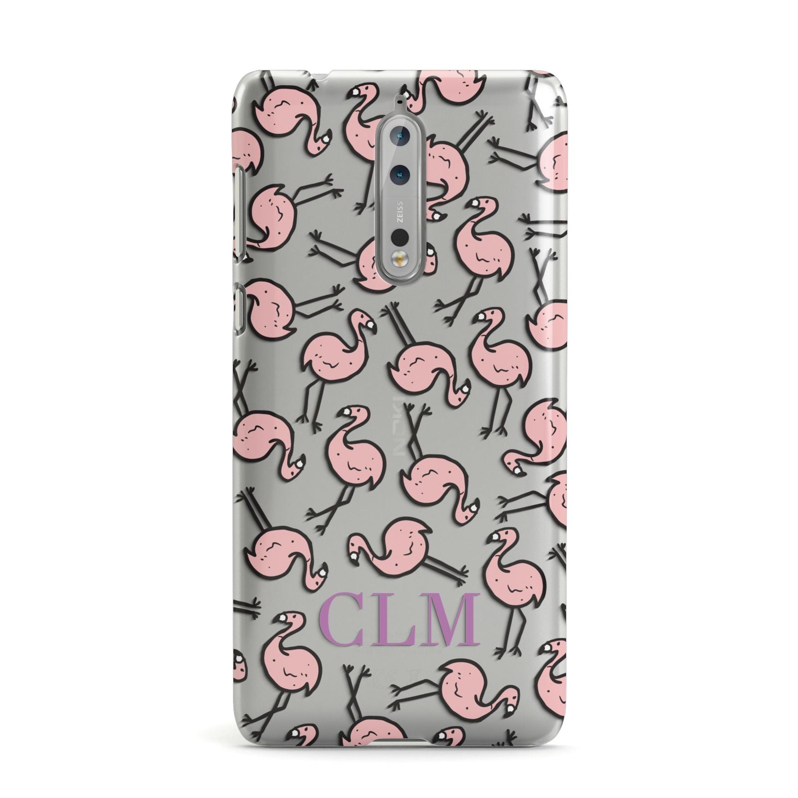 Personalised Flamingo Initials Clear Nokia Case