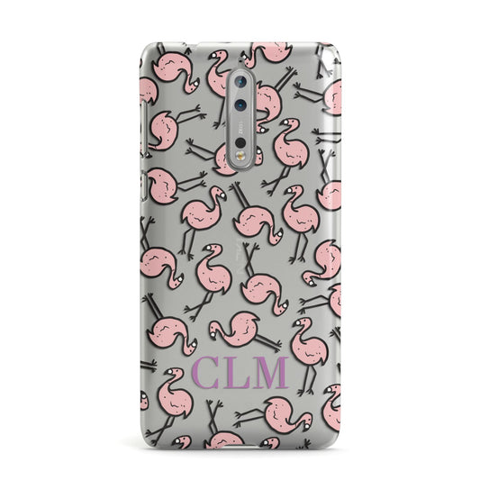 Personalised Flamingo Initials Clear Nokia Case