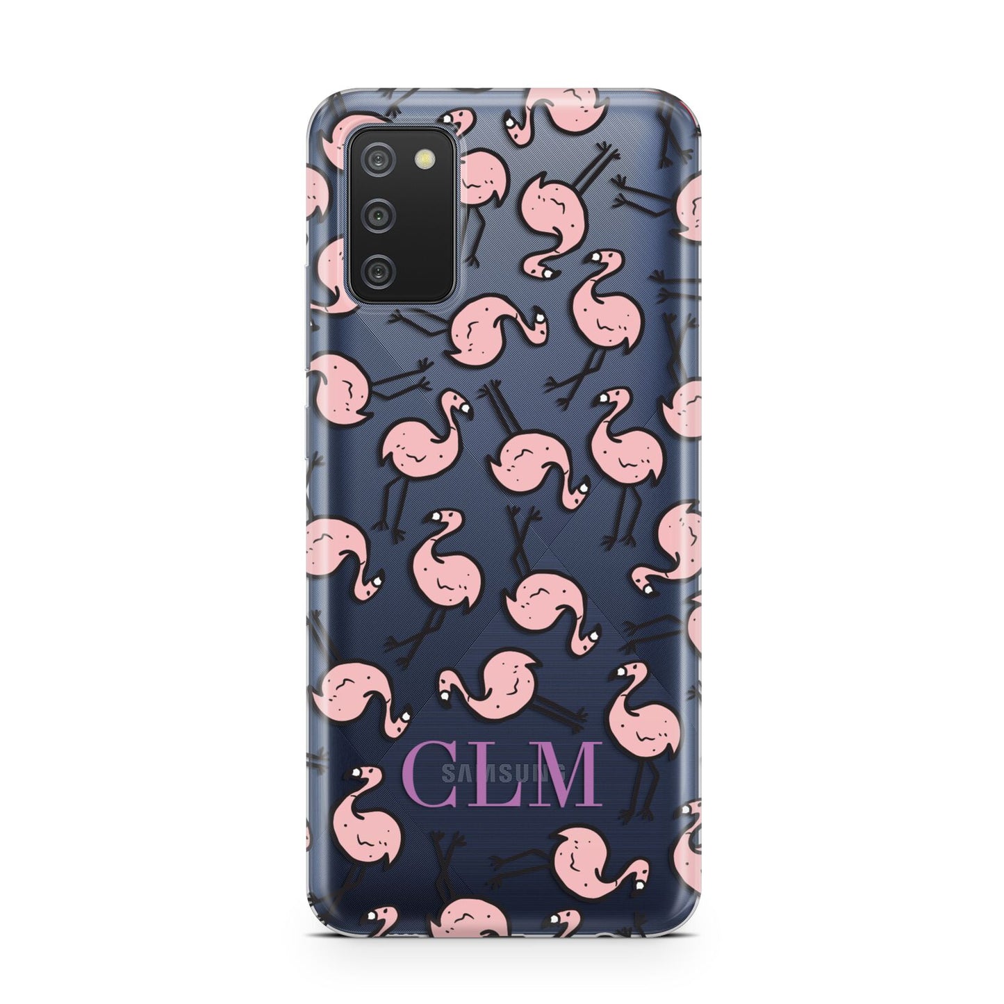 Personalised Flamingo Initials Clear Samsung A02s Case