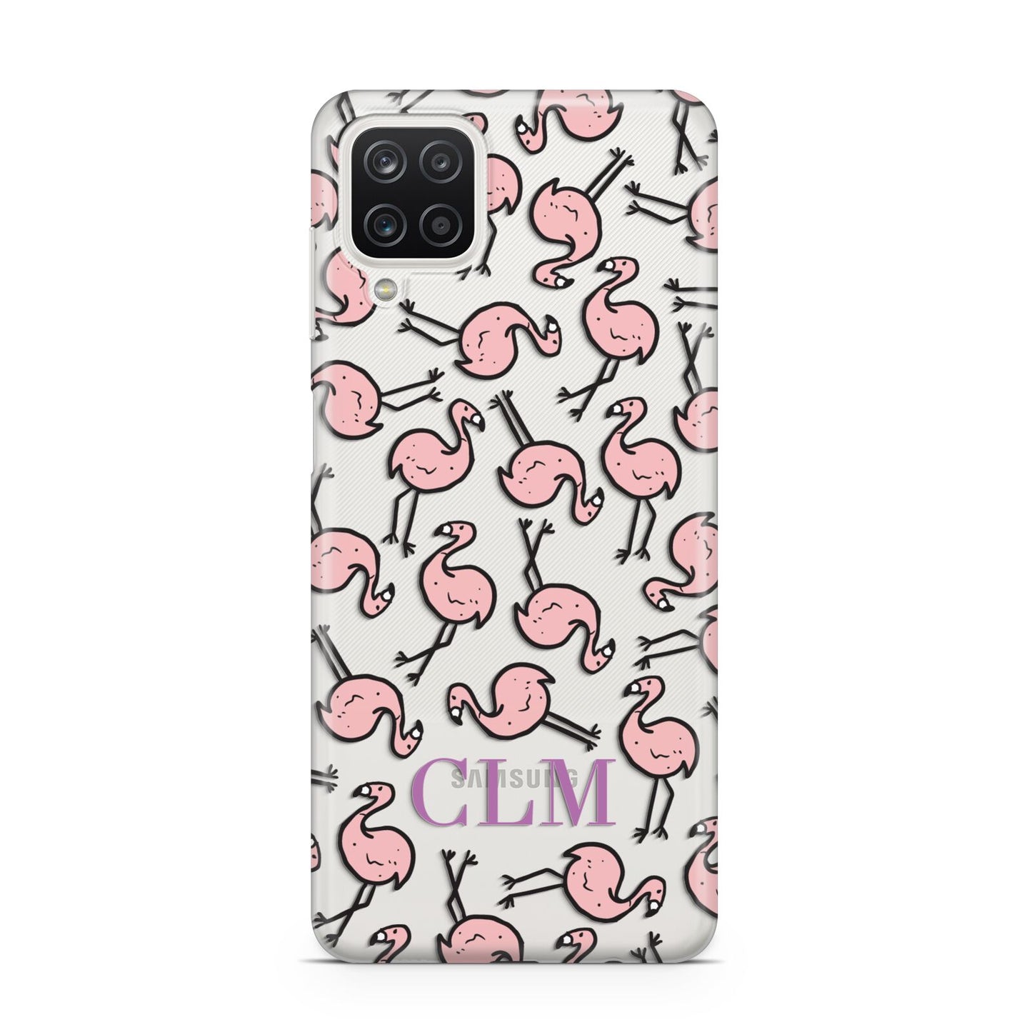 Personalised Flamingo Initials Clear Samsung A12 Case