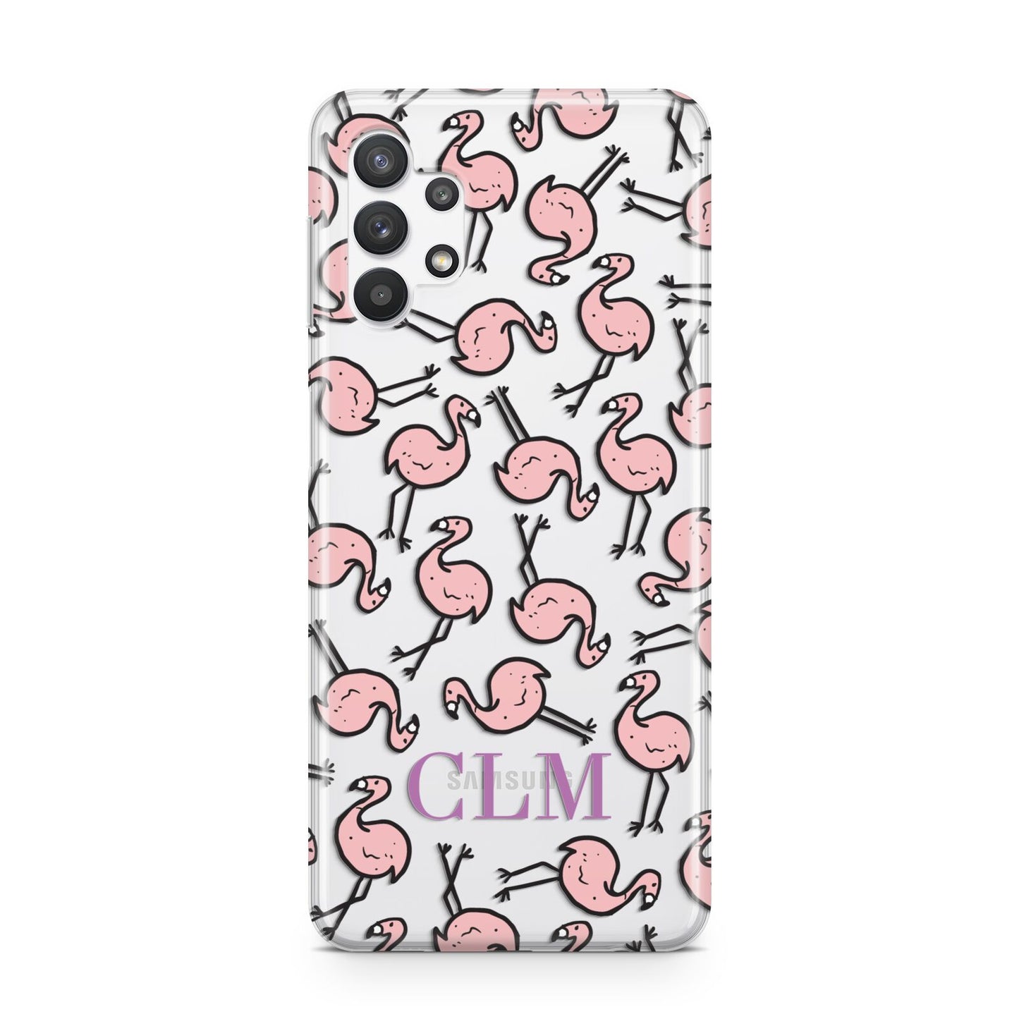 Personalised Flamingo Initials Clear Samsung A32 5G Case