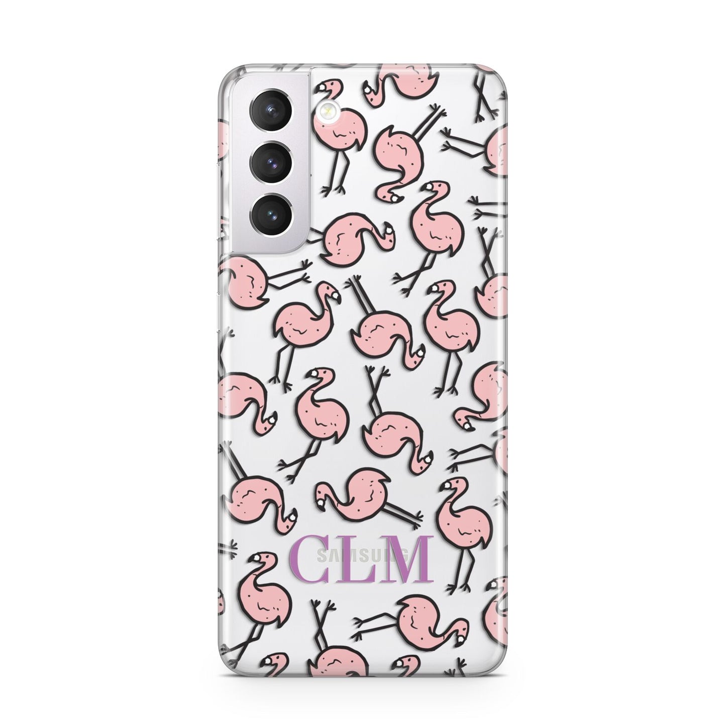 Personalised Flamingo Initials Clear Samsung S21 Case