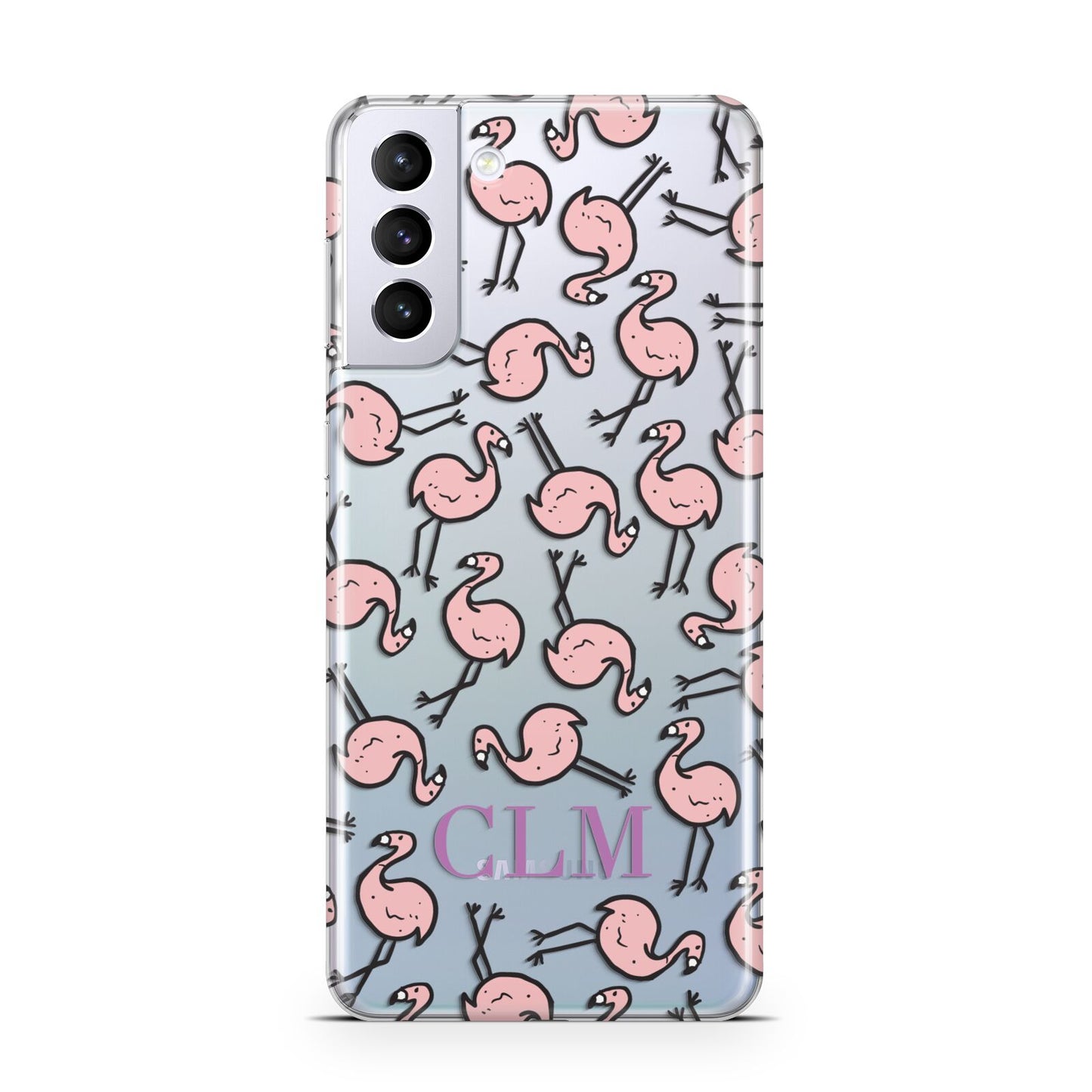 Personalised Flamingo Initials Clear Samsung S21 Plus Case