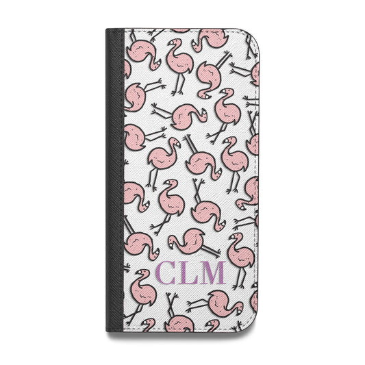 Personalised Flamingo Initials Clear Vegan Leather Flip Samsung Case