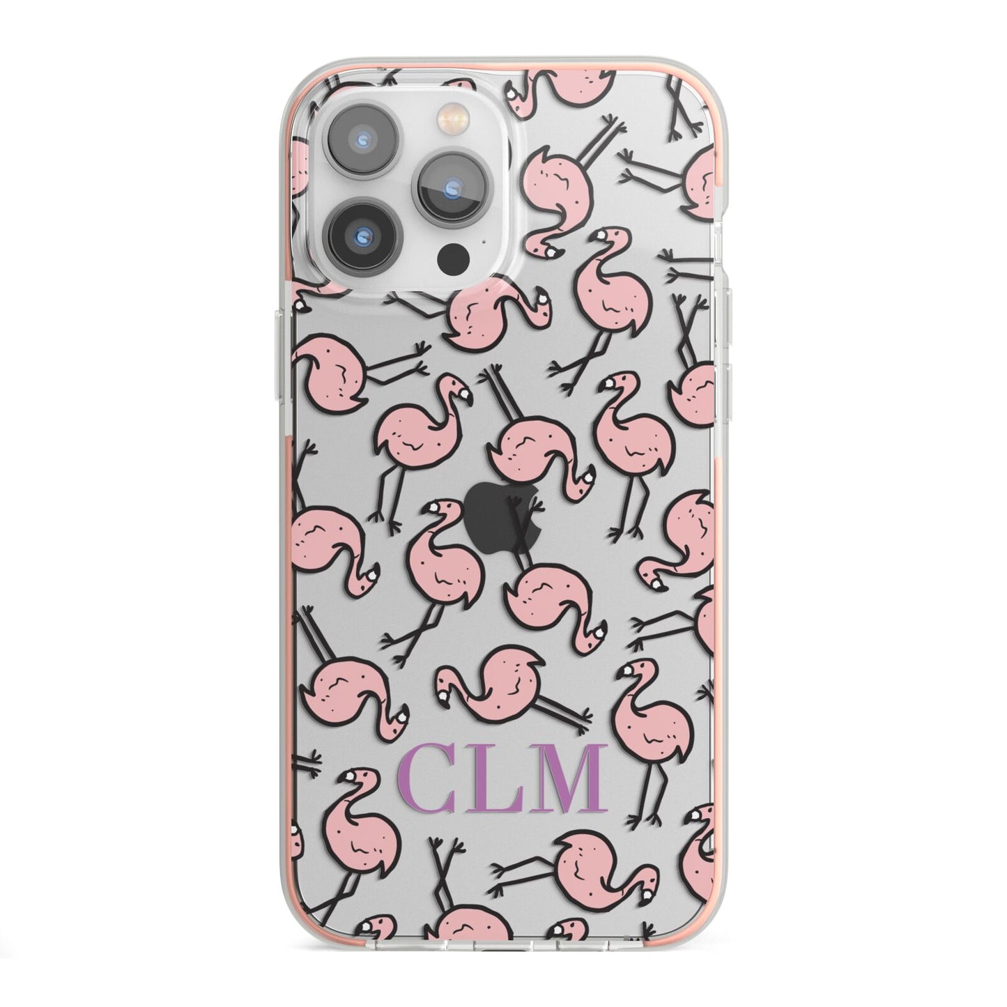 Personalised Flamingo Initials Clear iPhone 13 Pro Max TPU Impact Case with Pink Edges