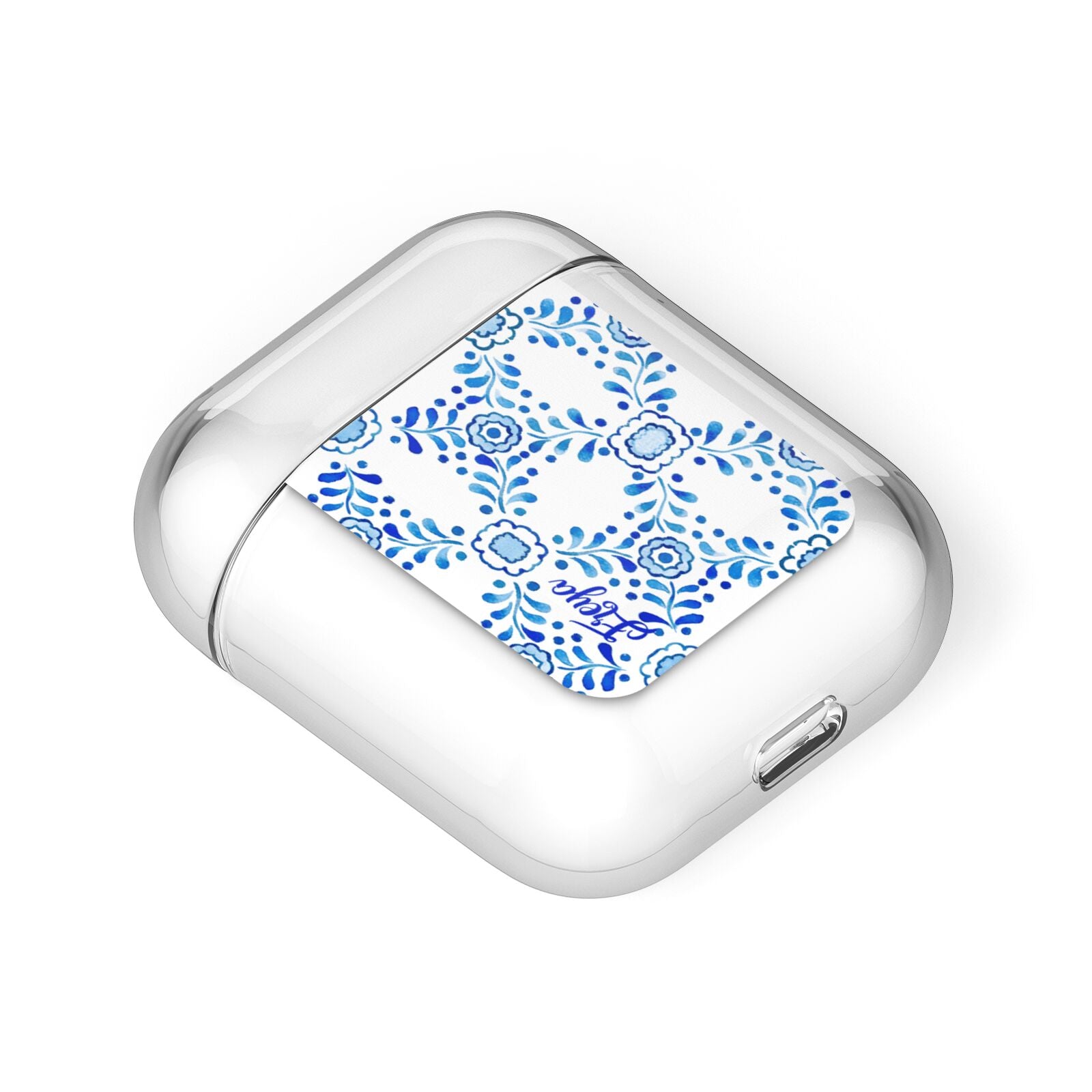 Personalised Floral Greek Tiles AirPods Case Laid Flat