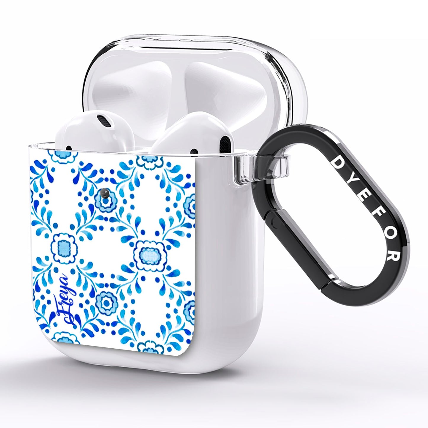 Personalised Floral Greek Tiles AirPods Clear Case Side Image