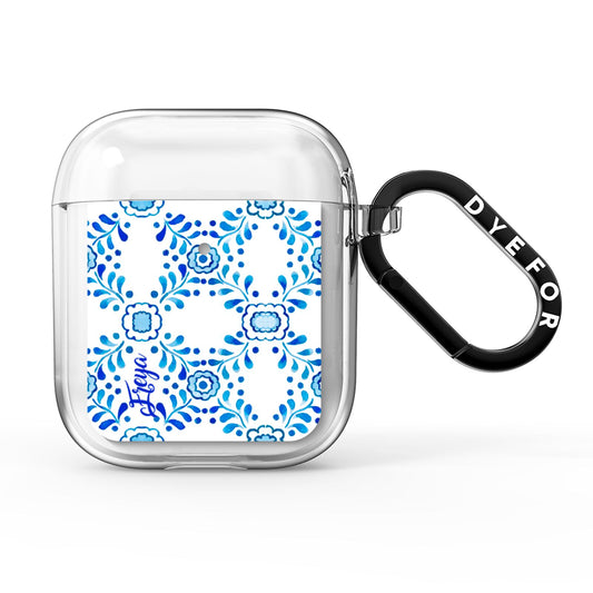 Personalised Floral Greek Tiles AirPods Clear Case