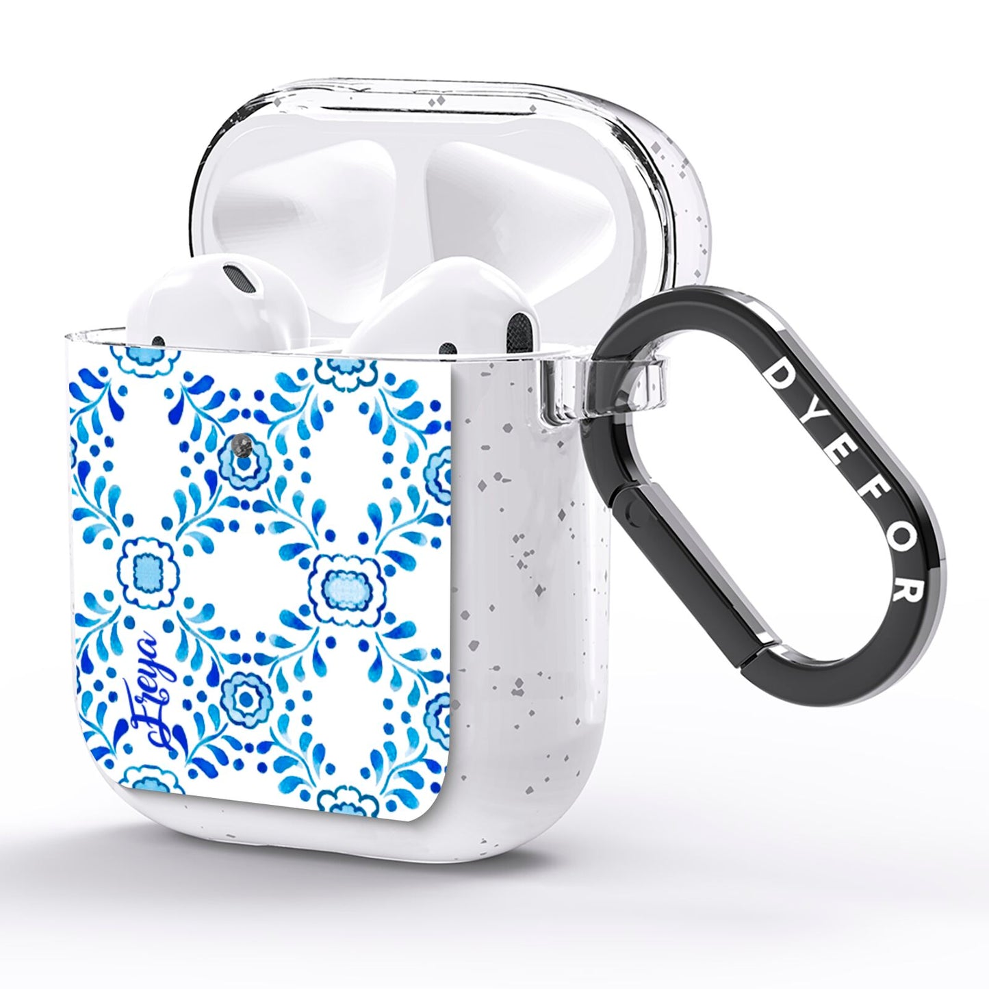 Personalised Floral Greek Tiles AirPods Glitter Case Side Image