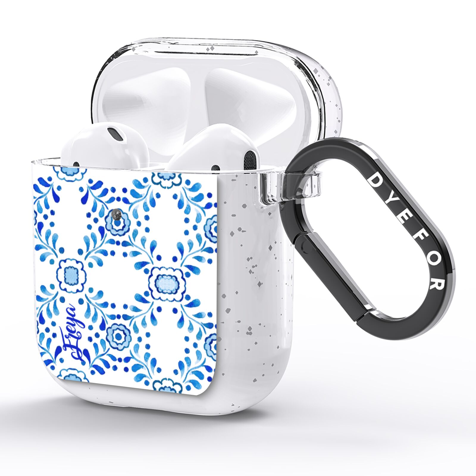 Personalised Floral Greek Tiles AirPods Glitter Case Side Image