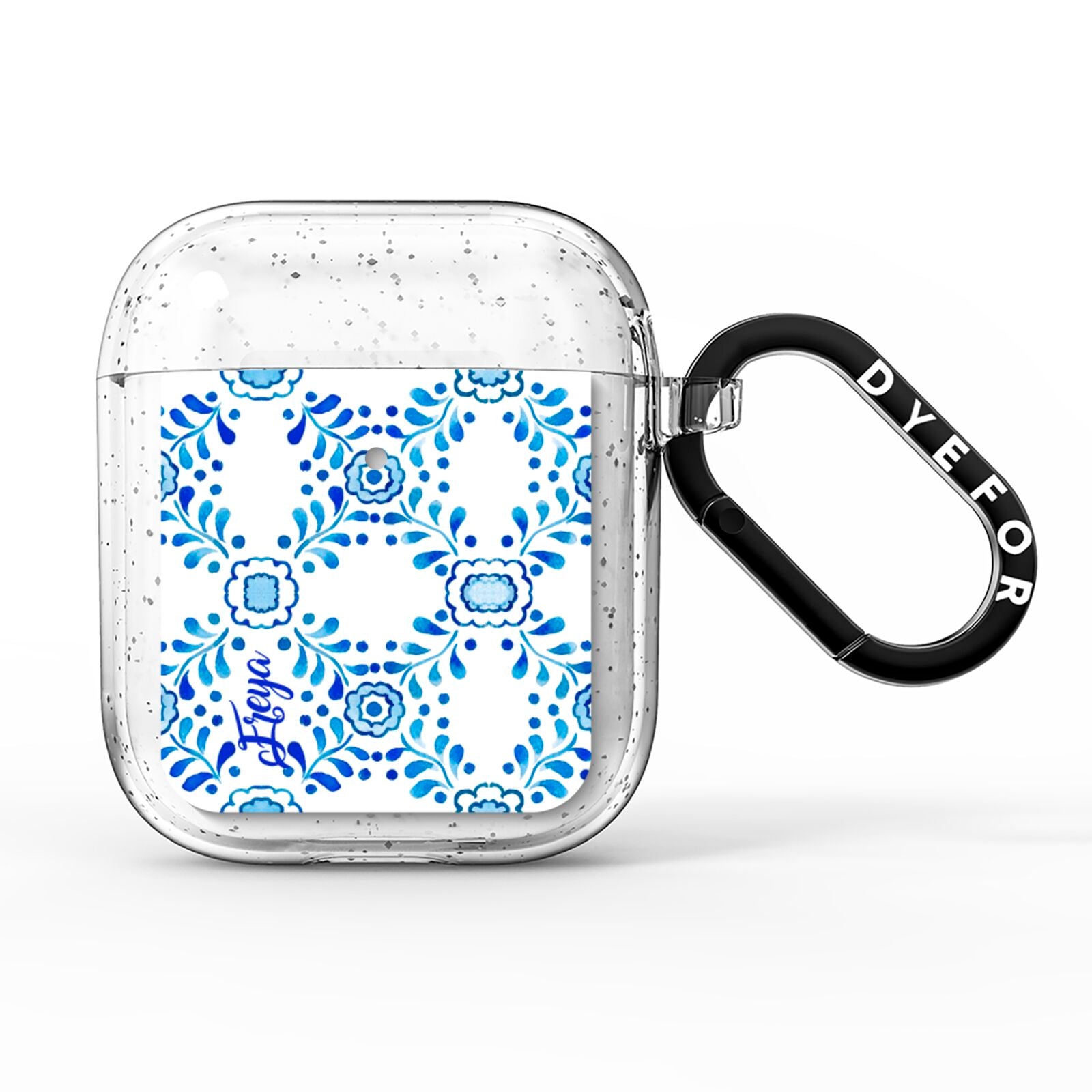 Personalised Floral Greek Tiles AirPods Glitter Case