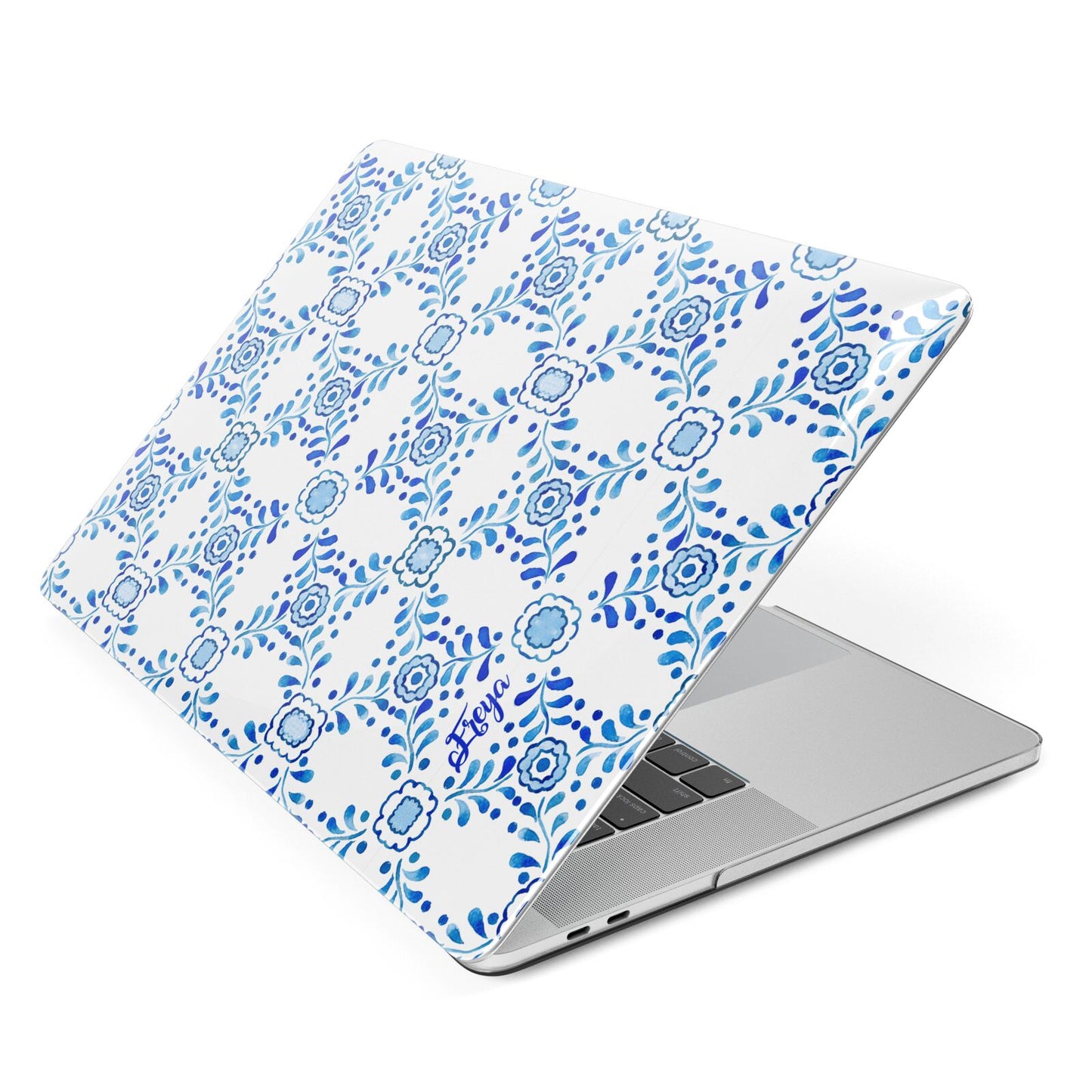 Personalised Floral Greek Tiles Apple MacBook Case Side View