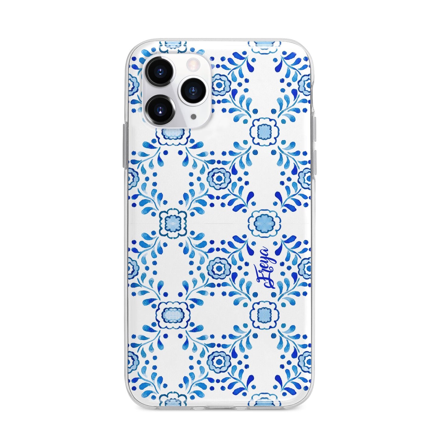 Personalised Floral Greek Tiles Apple iPhone 11 Pro in Silver with Bumper Case