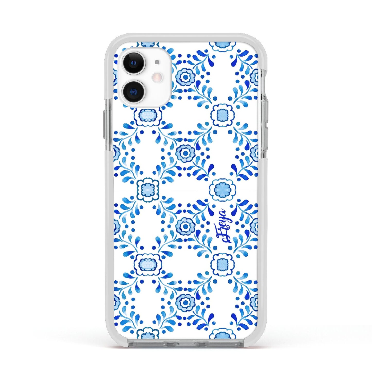 Personalised Floral Greek Tiles Apple iPhone 11 in White with White Impact Case