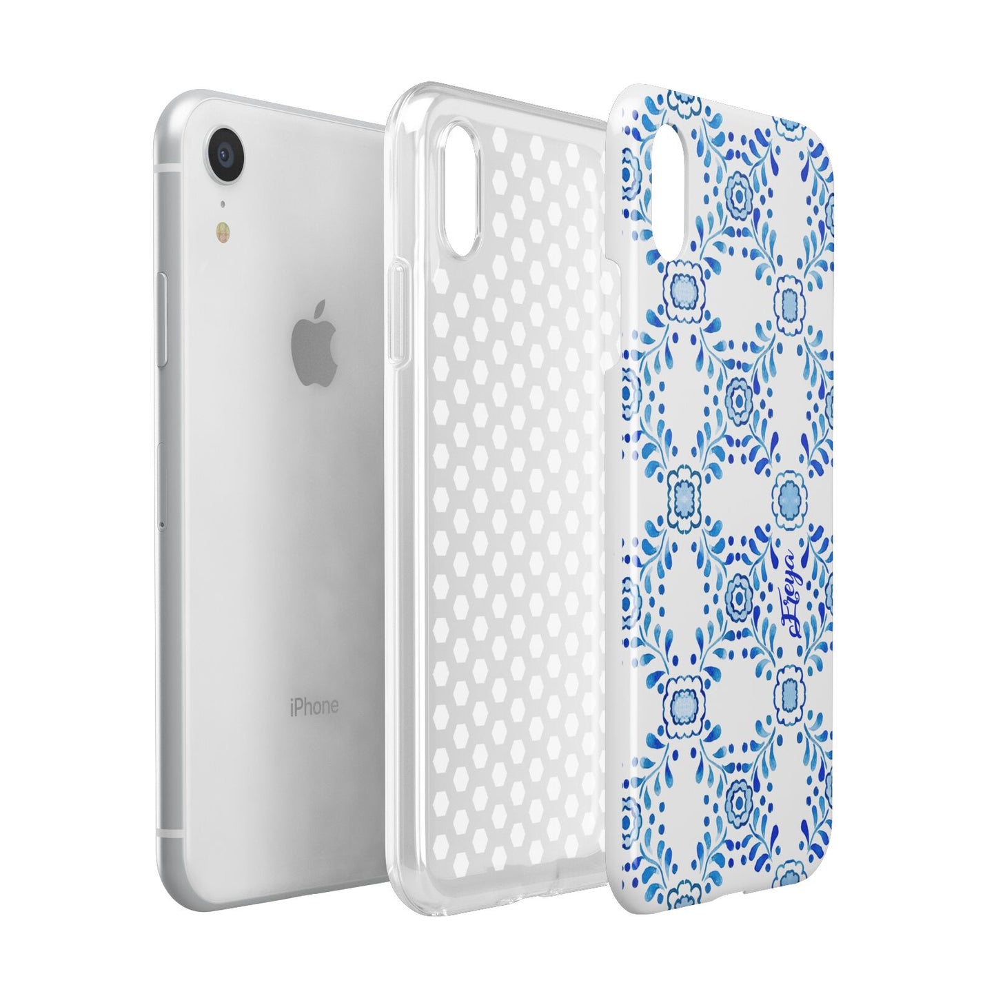 Personalised Floral Greek Tiles Apple iPhone XR White 3D Tough Case Expanded view