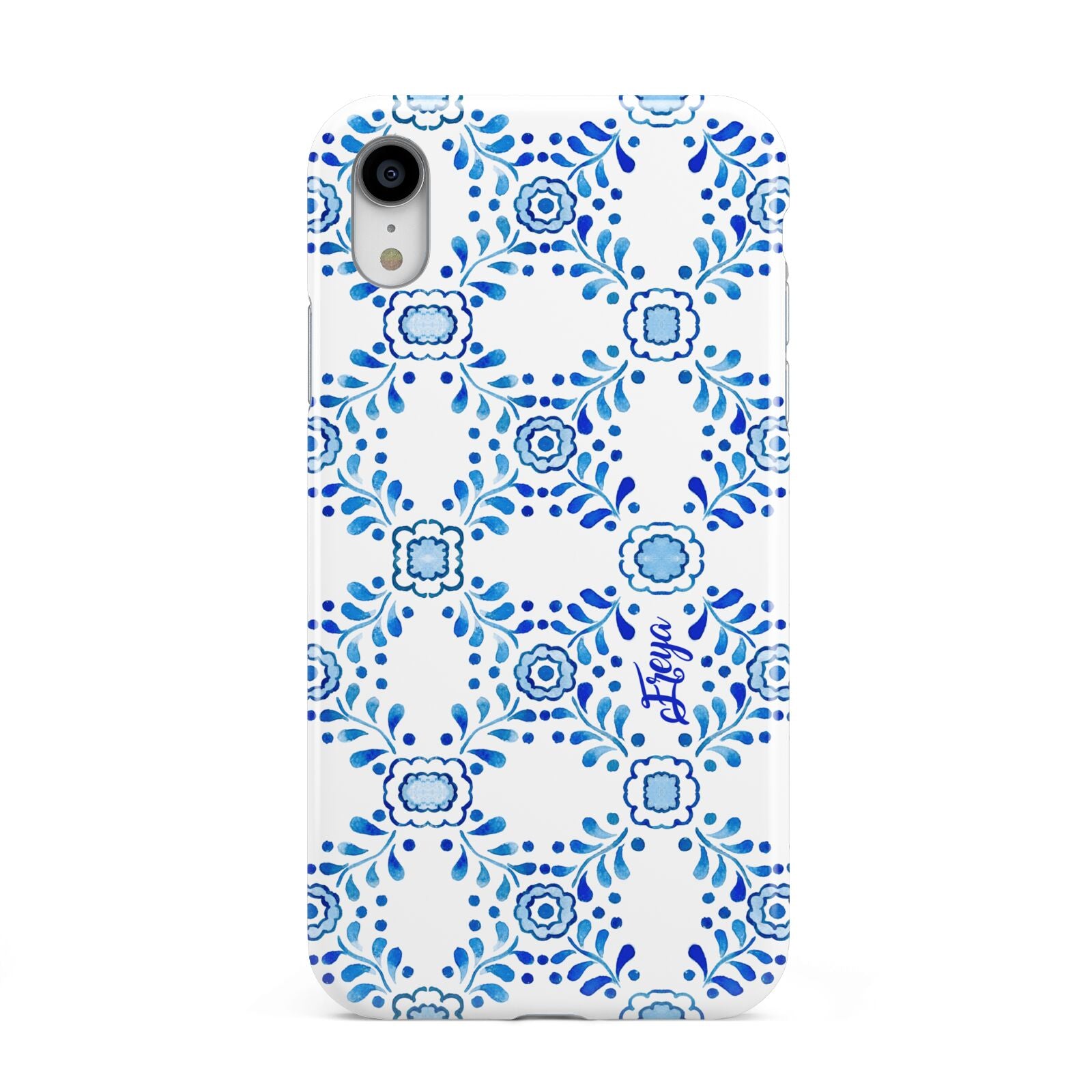 Personalised Floral Greek Tiles Apple iPhone XR White 3D Tough Case