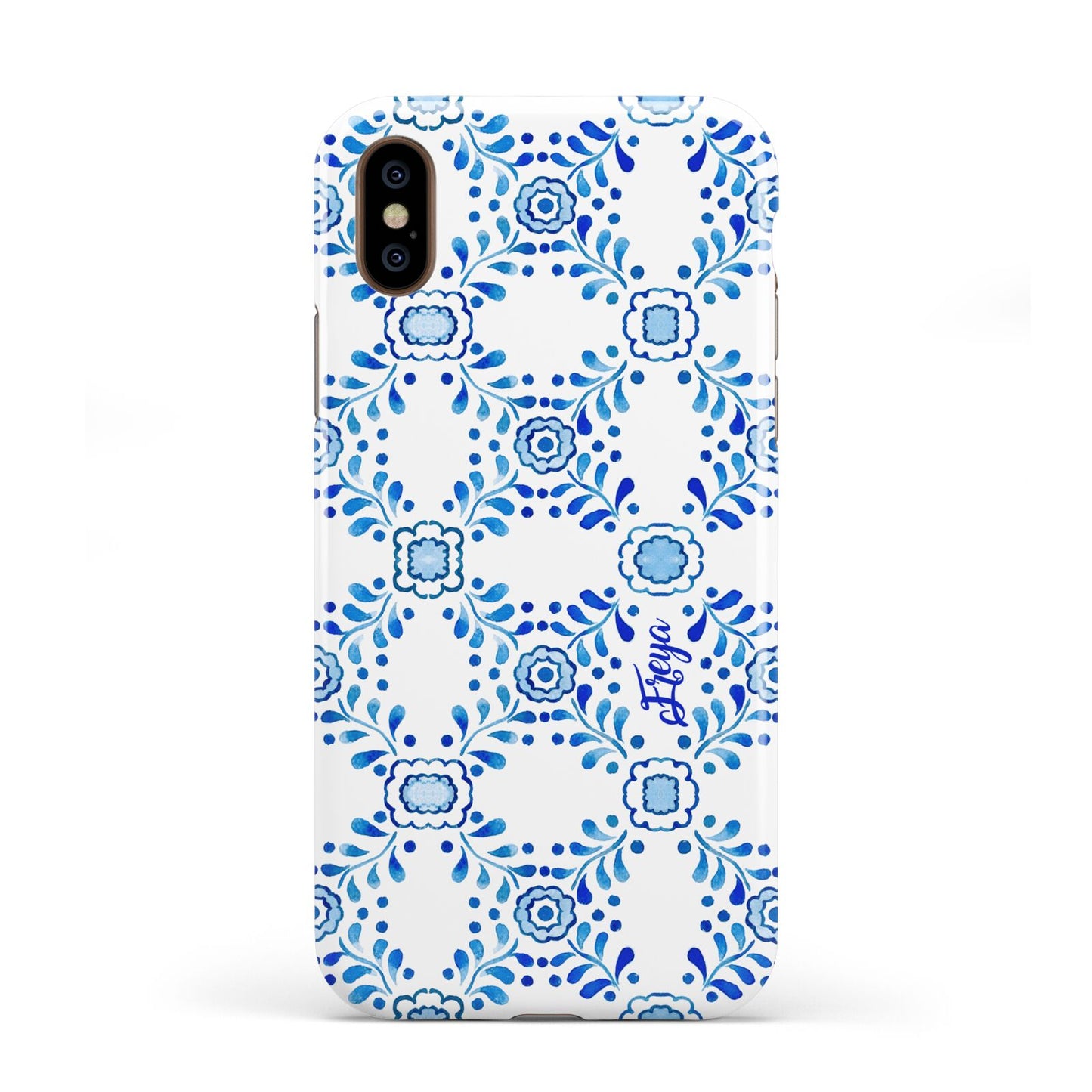 Personalised Floral Greek Tiles Apple iPhone XS 3D Tough