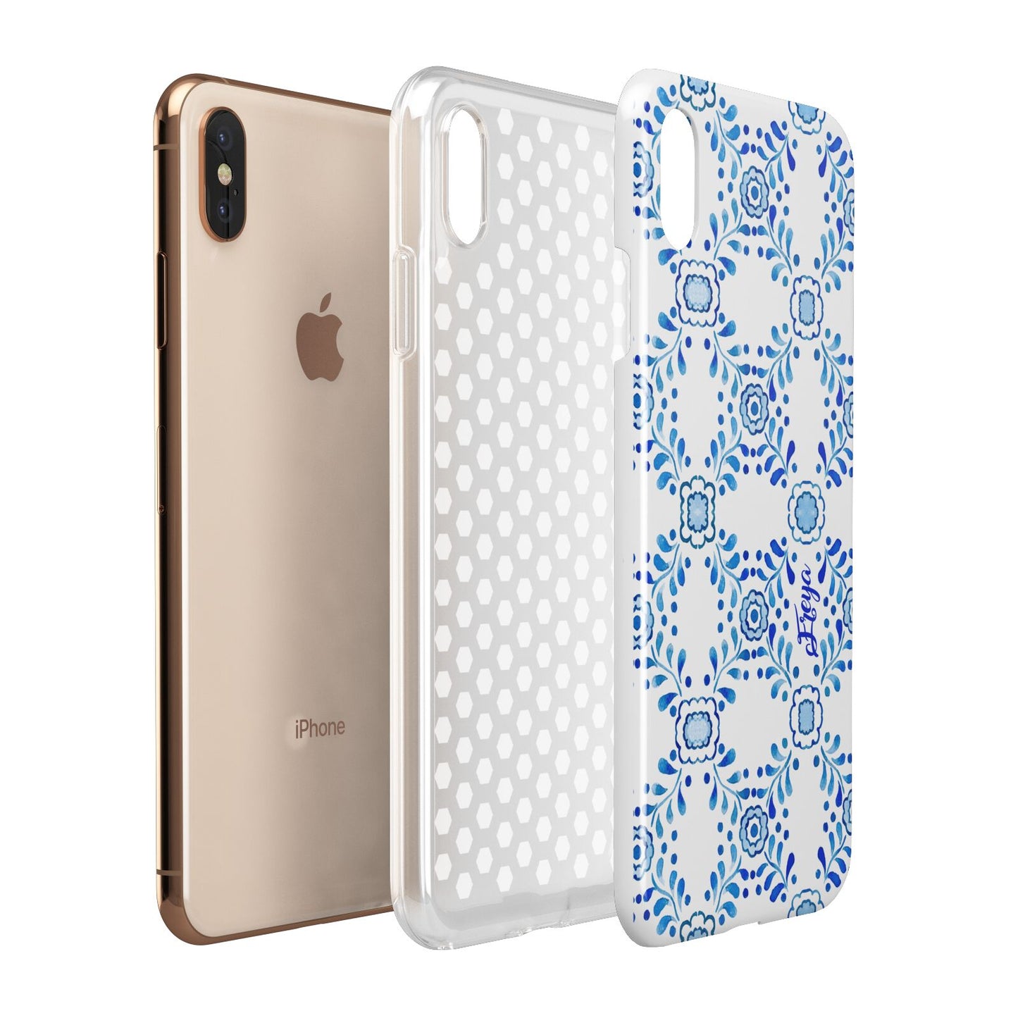 Personalised Floral Greek Tiles Apple iPhone Xs Max 3D Tough Case Expanded View