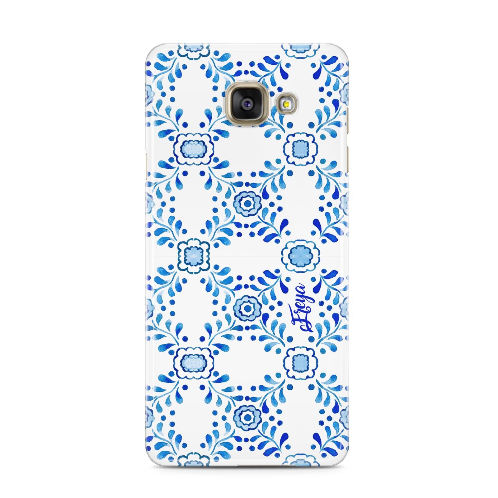 Personalised Floral Greek Tiles Samsung Galaxy A3 2016 Case on gold phone