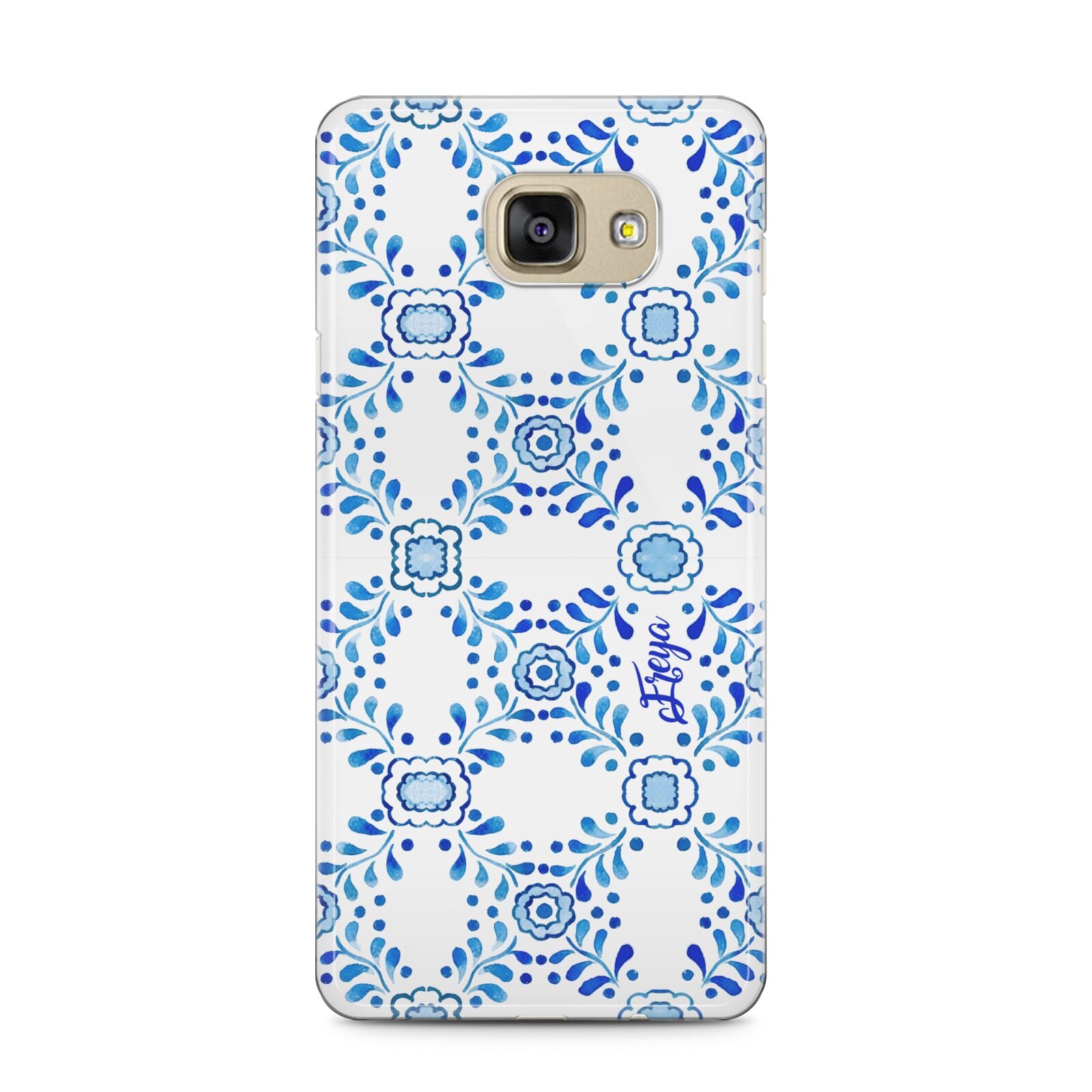 Personalised Floral Greek Tiles Samsung Galaxy A5 2016 Case on gold phone