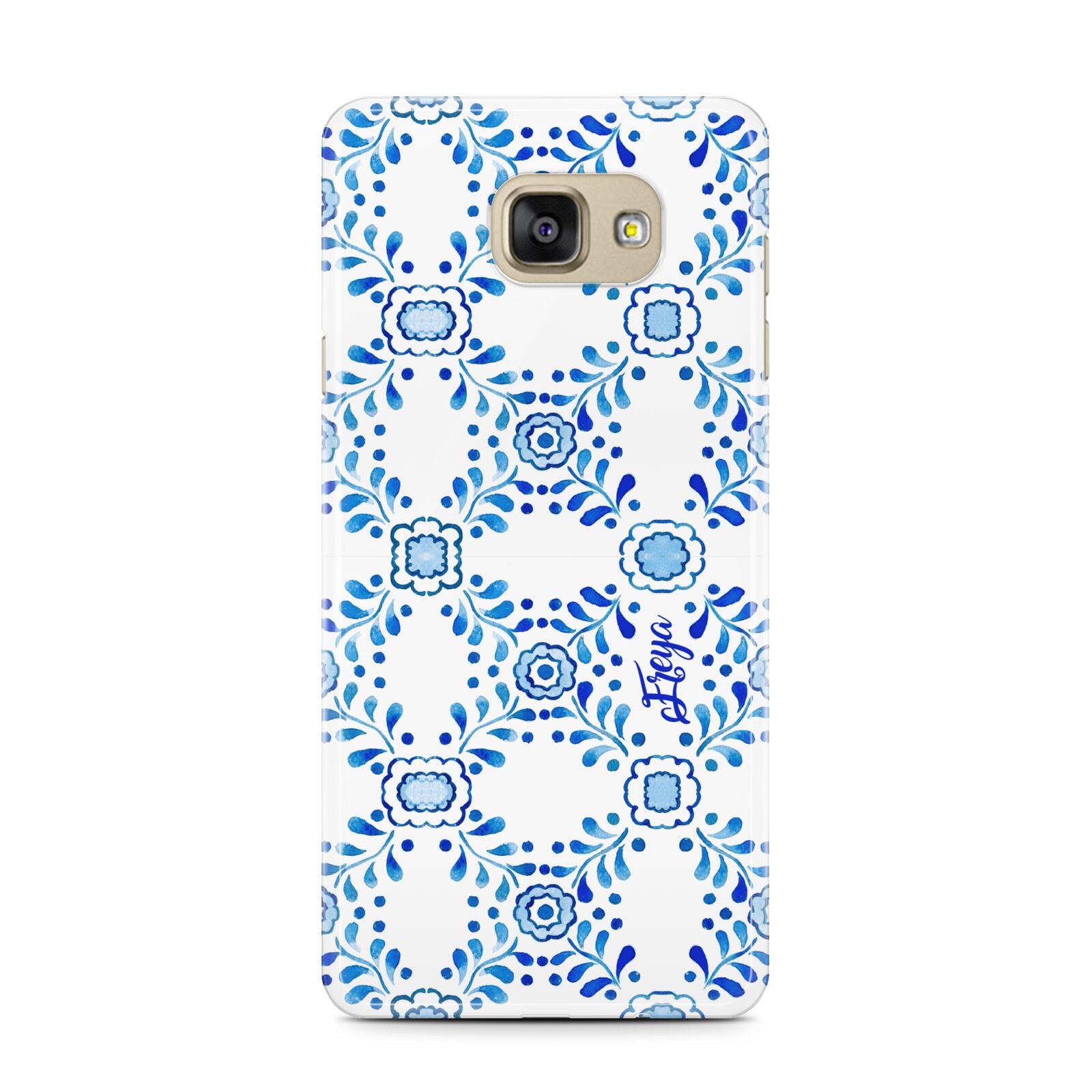 Personalised Floral Greek Tiles Samsung Galaxy A7 2016 Case on gold phone