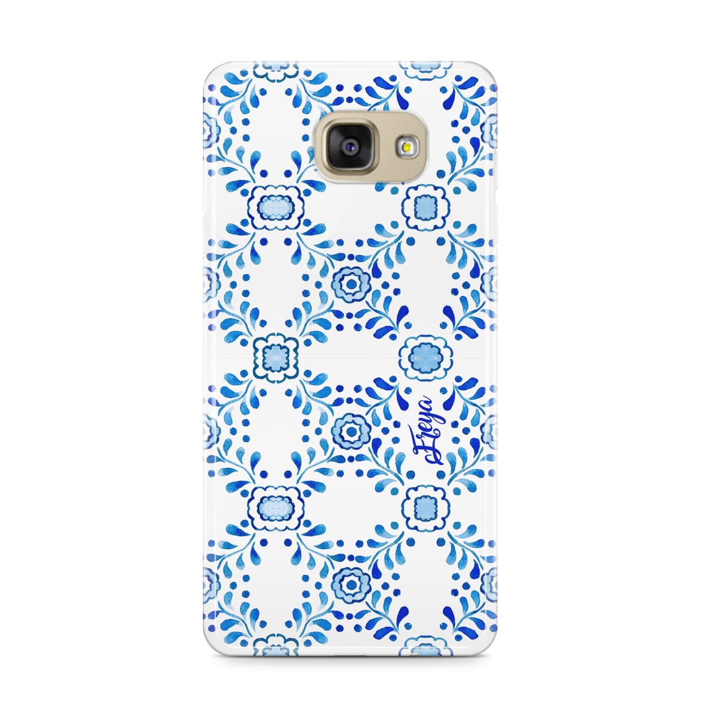 Personalised Floral Greek Tiles Samsung Galaxy A9 2016 Case on gold phone