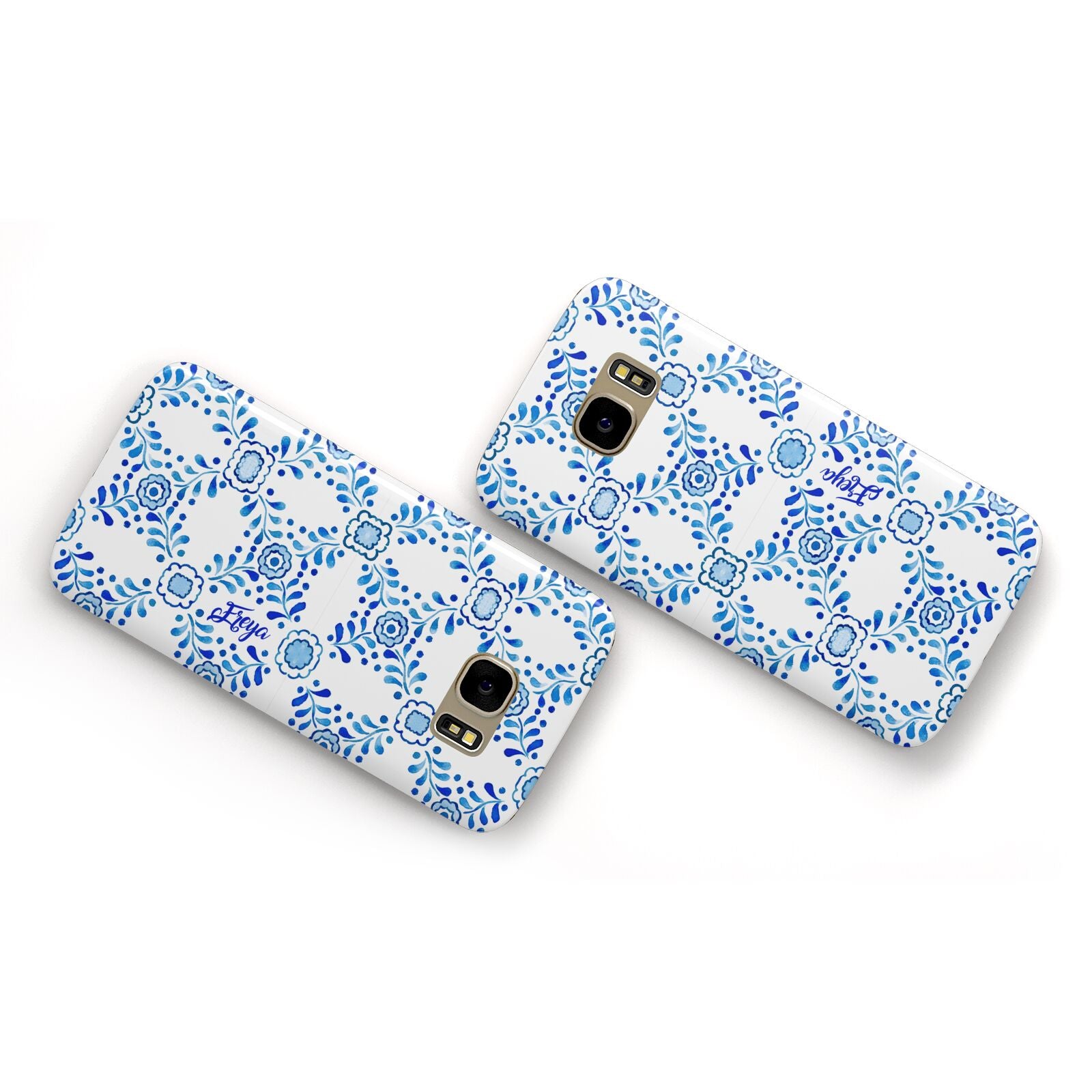 Personalised Floral Greek Tiles Samsung Galaxy Case Flat Overview