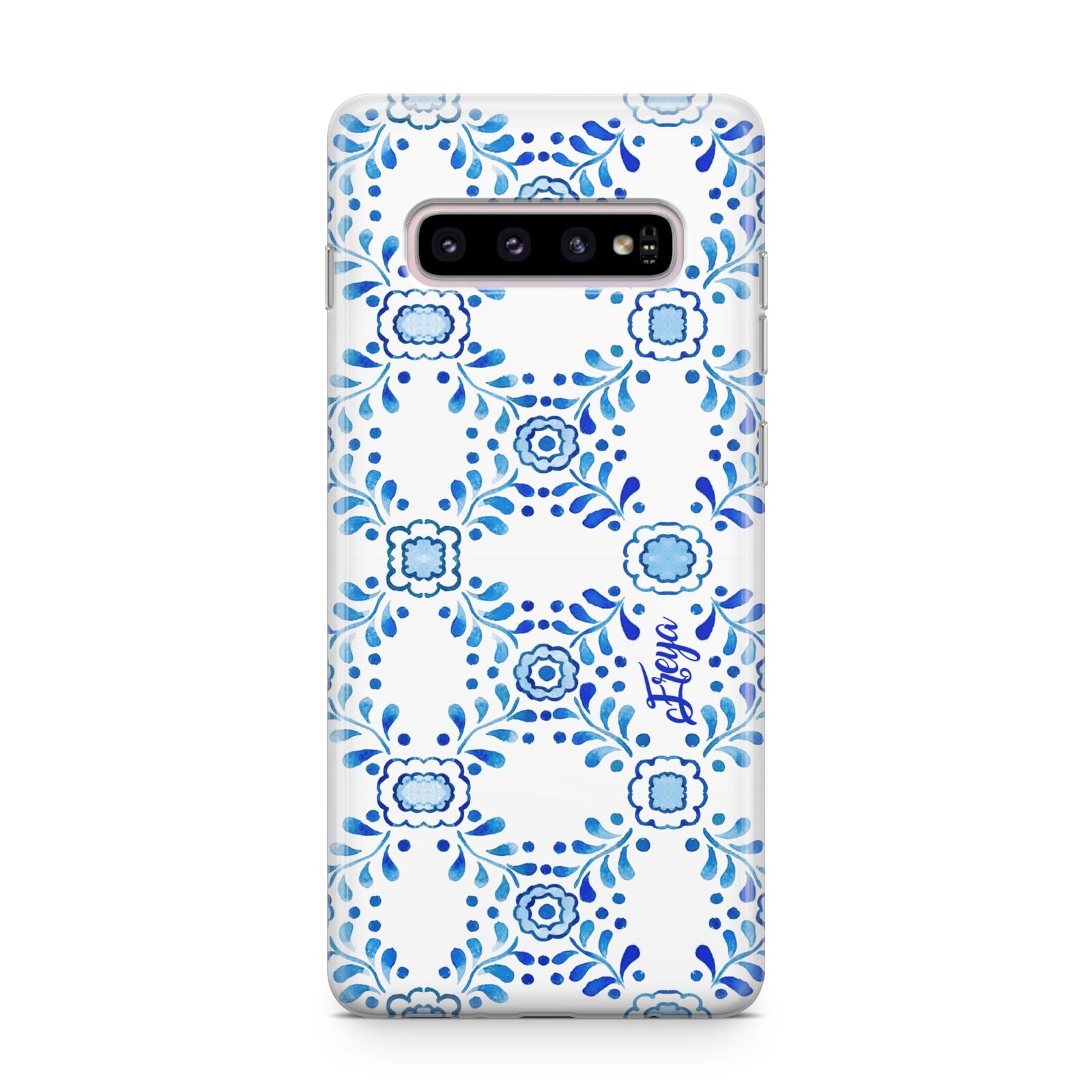 Personalised Floral Greek Tiles Samsung Galaxy S10 Plus Case