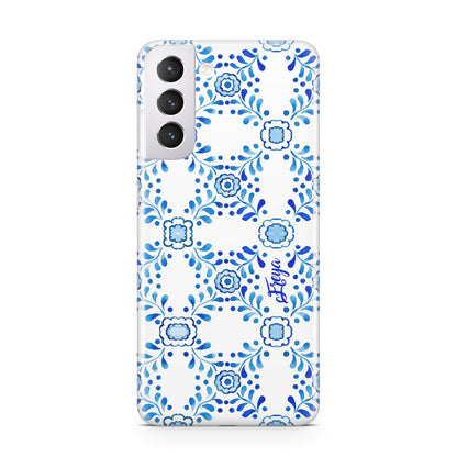 Personalised Floral Greek Tiles Samsung S21 Case