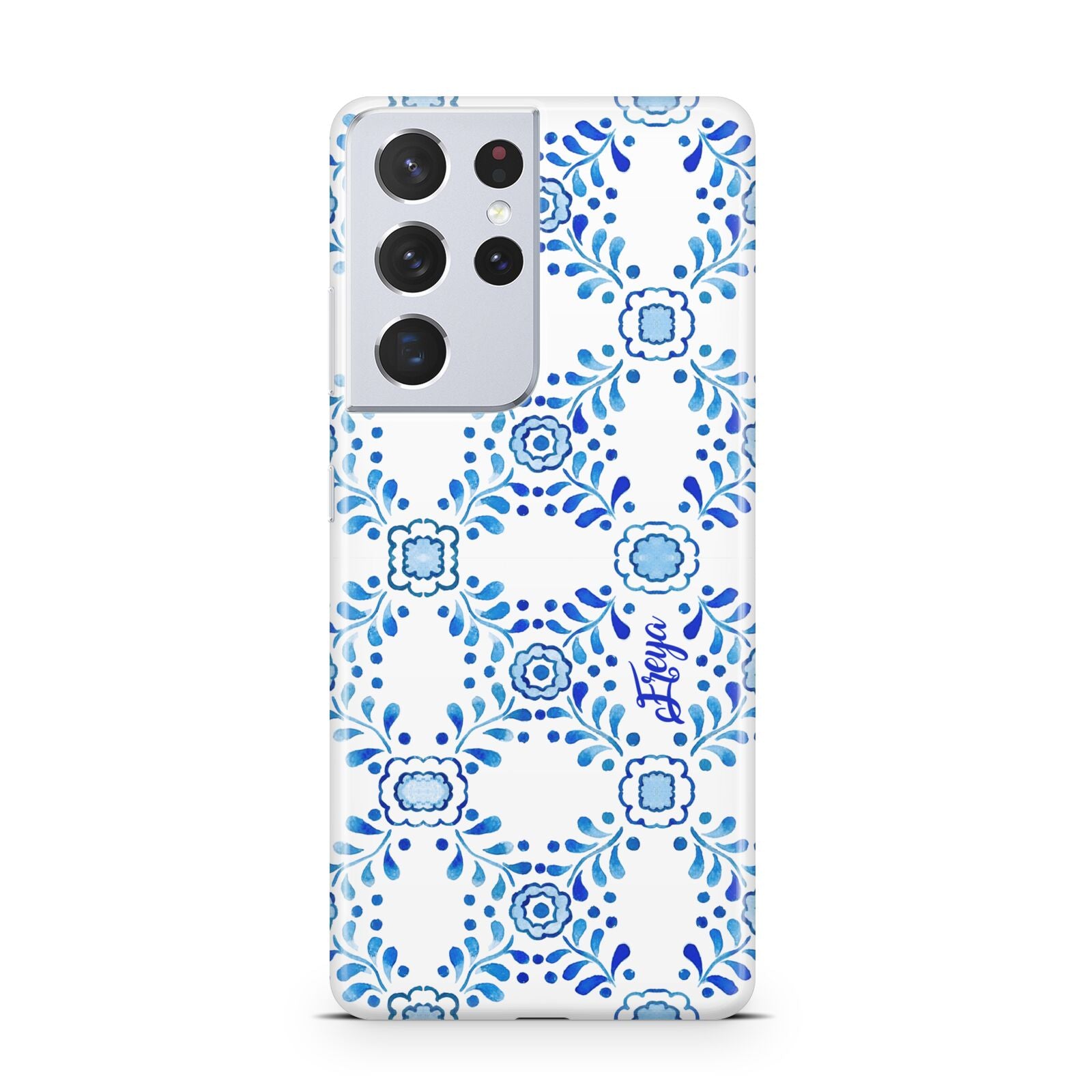 Personalised Floral Greek Tiles Samsung S21 Ultra Case