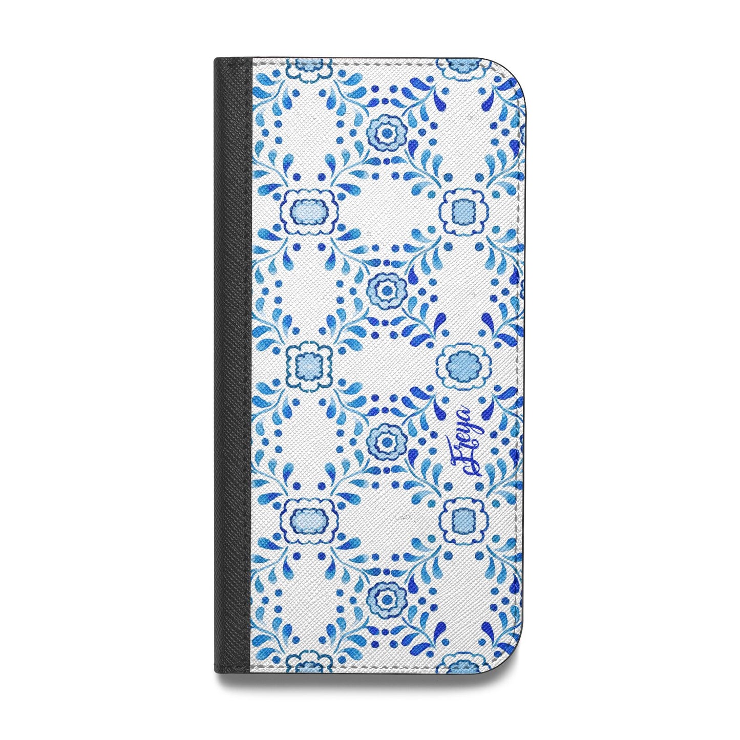 Personalised Floral Greek Tiles Vegan Leather Flip iPhone Case