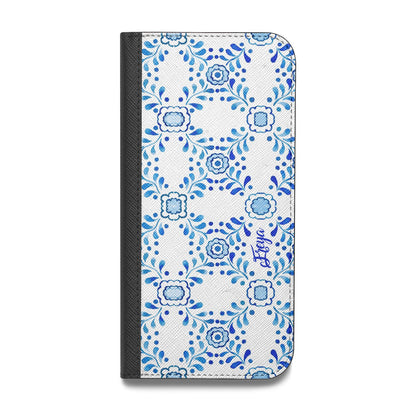 Personalised Floral Greek Tiles Vegan Leather Flip iPhone Case