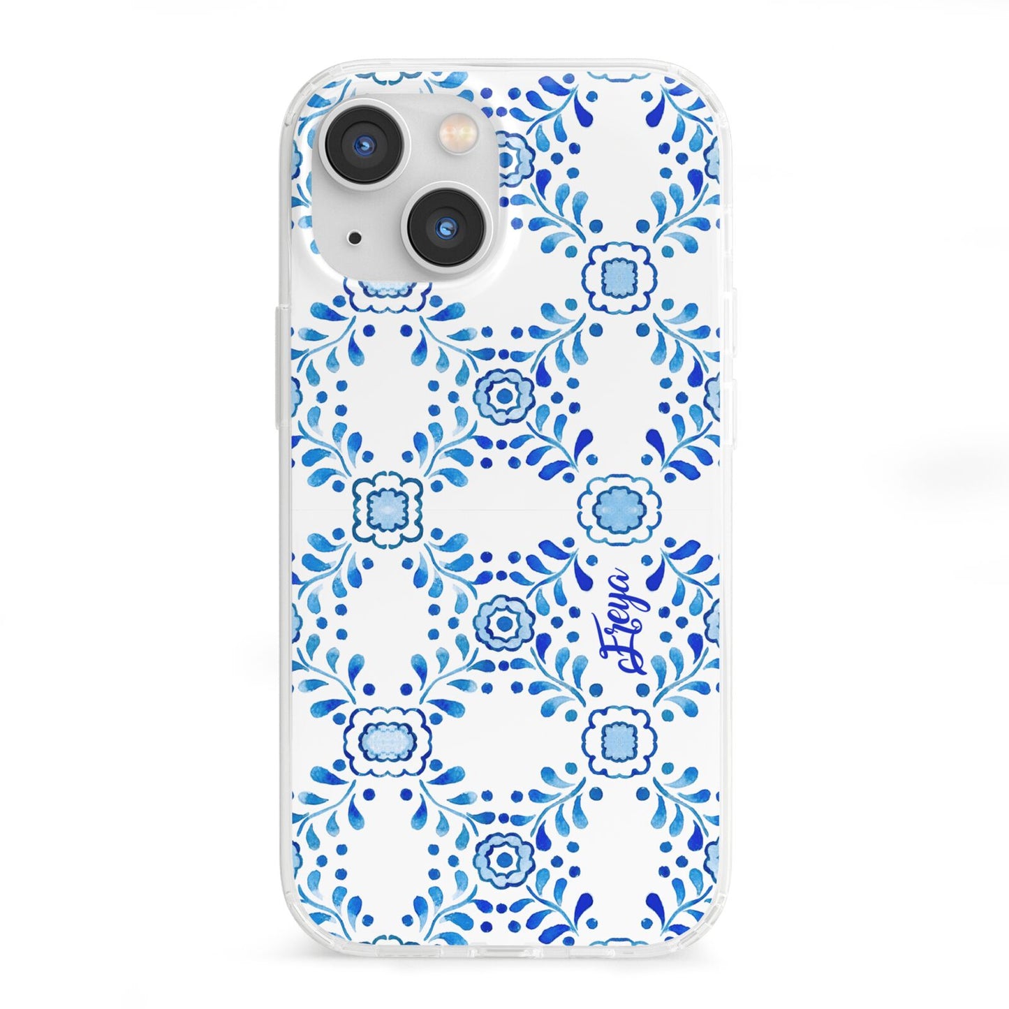 Personalised Floral Greek Tiles iPhone 13 Mini Clear Bumper Case