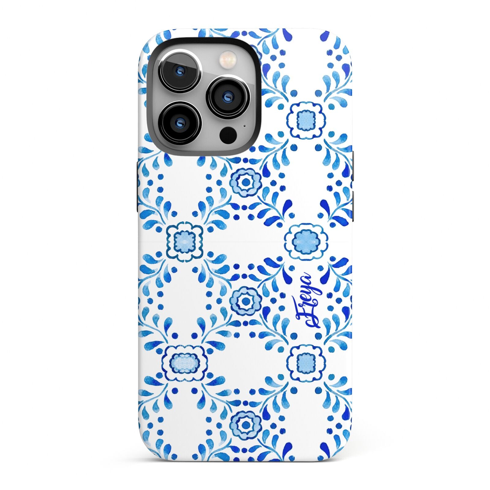 Personalised Floral Greek Tiles iPhone 13 Pro Full Wrap 3D Tough Case