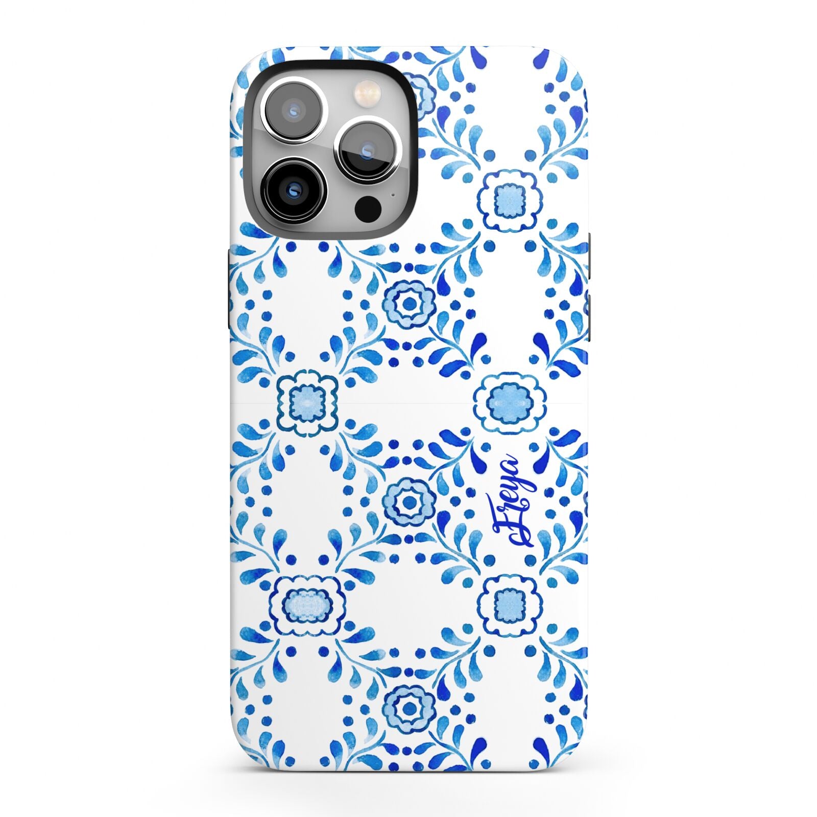 Personalised Floral Greek Tiles iPhone 13 Pro Max Full Wrap 3D Tough Case