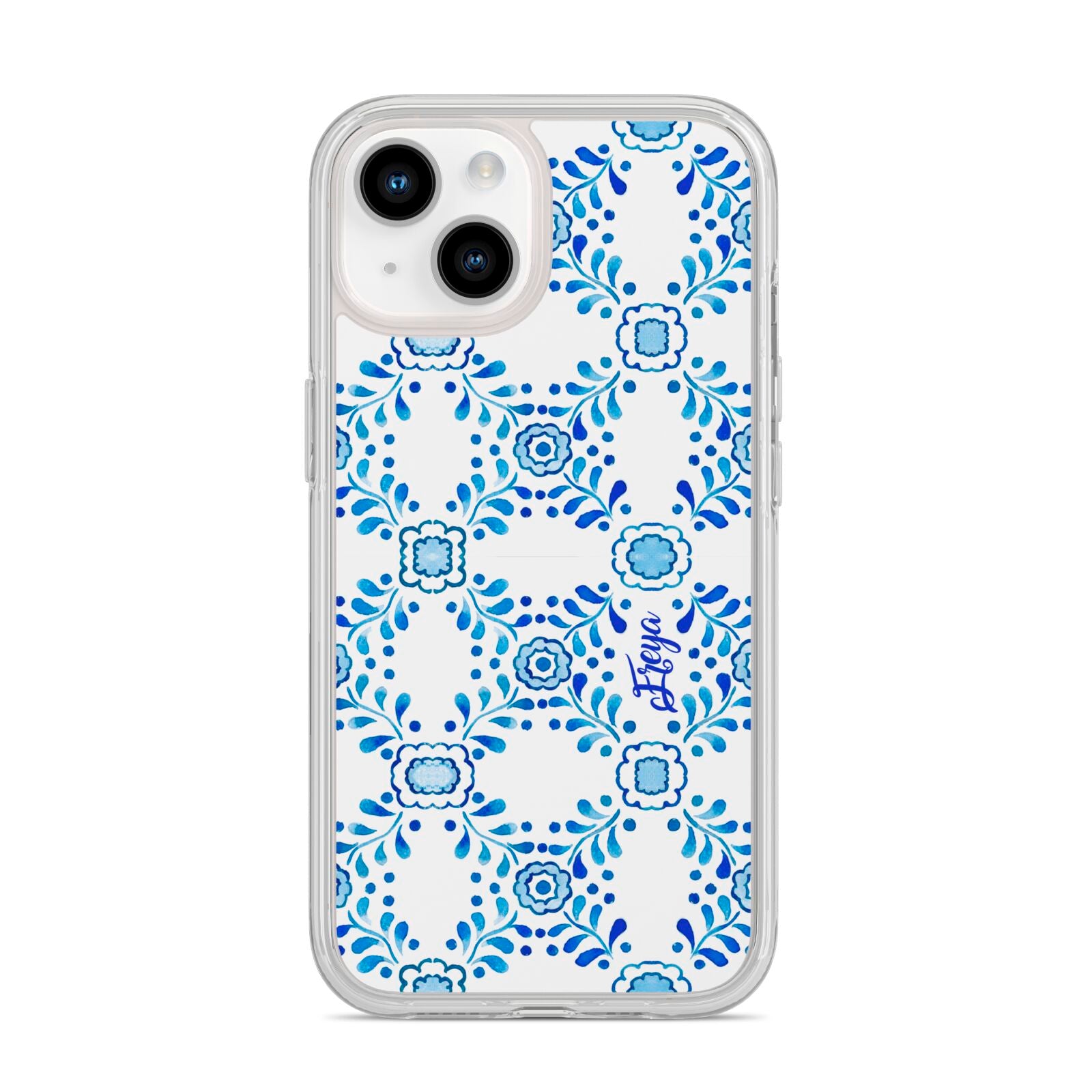 Personalised Floral Greek Tiles iPhone 14 Clear Tough Case Starlight