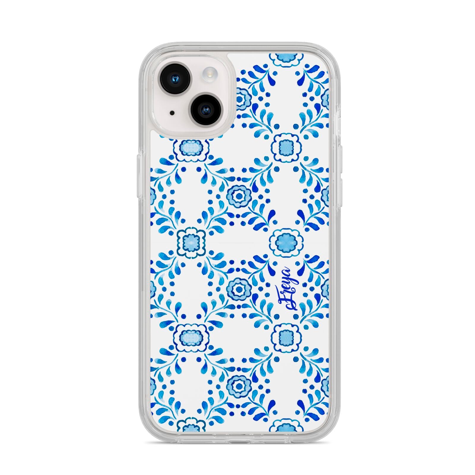 Personalised Floral Greek Tiles iPhone 14 Plus Clear Tough Case Starlight