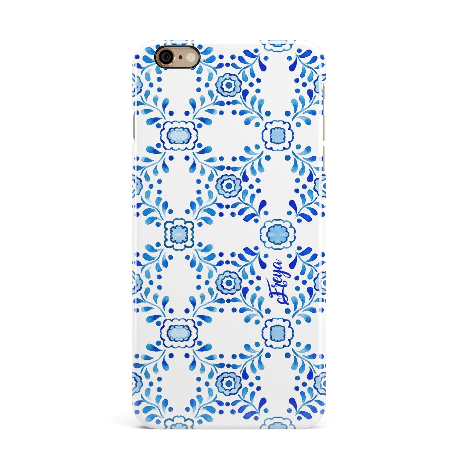 Personalised Floral Greek Tiles iPhone 6 Plus 3D Snap Case on Gold Phone