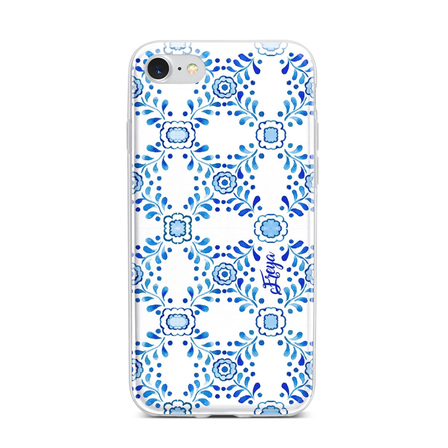 Personalised Floral Greek Tiles iPhone 7 Bumper Case on Silver iPhone