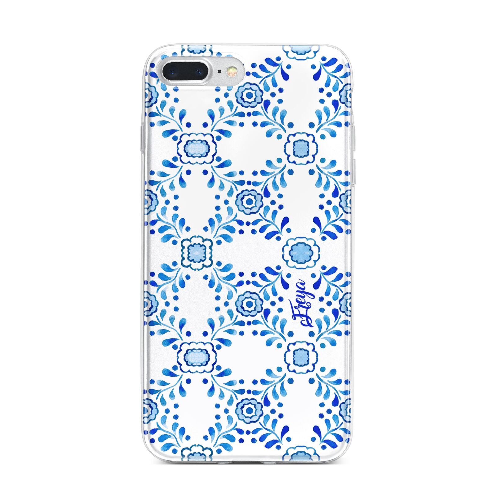 Personalised Floral Greek Tiles iPhone 7 Plus Bumper Case on Silver iPhone